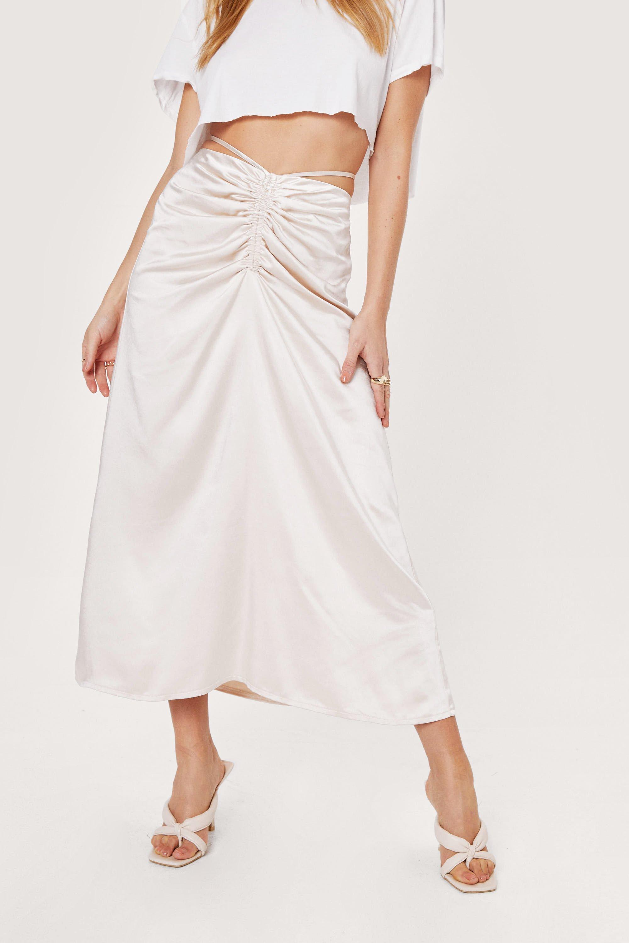 Ruched wrap front maxi cheap skirt