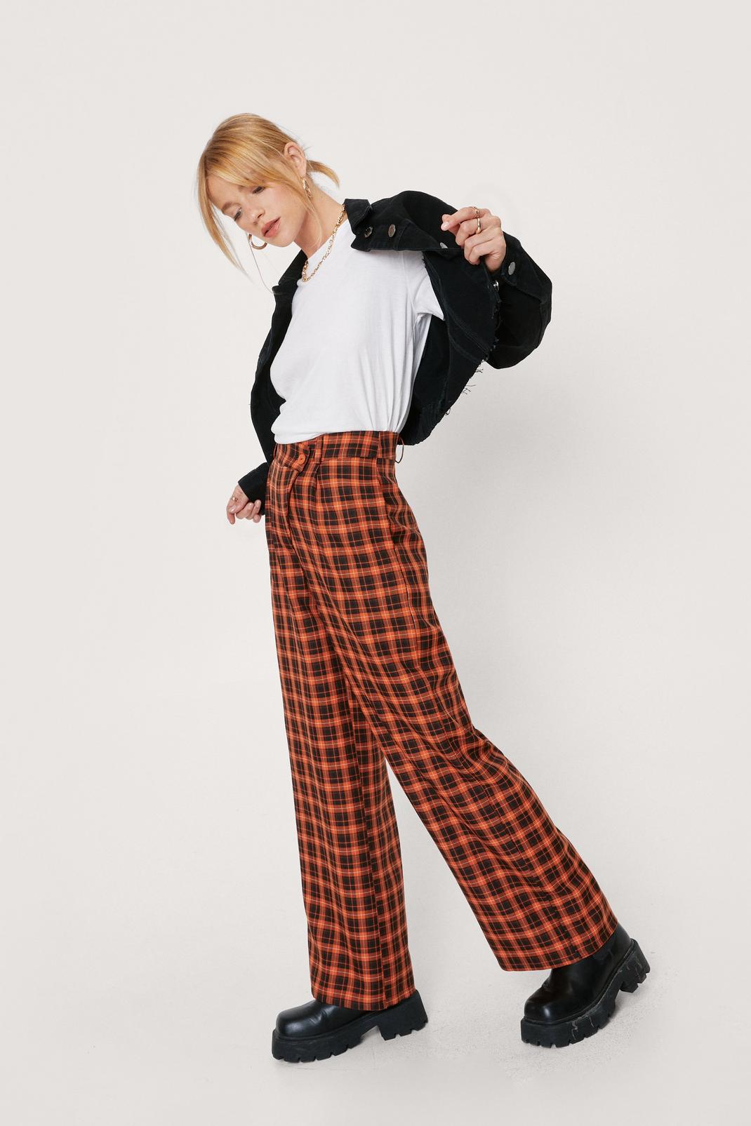 152 Petite Check Asymmetric Waist Trousers image number 1