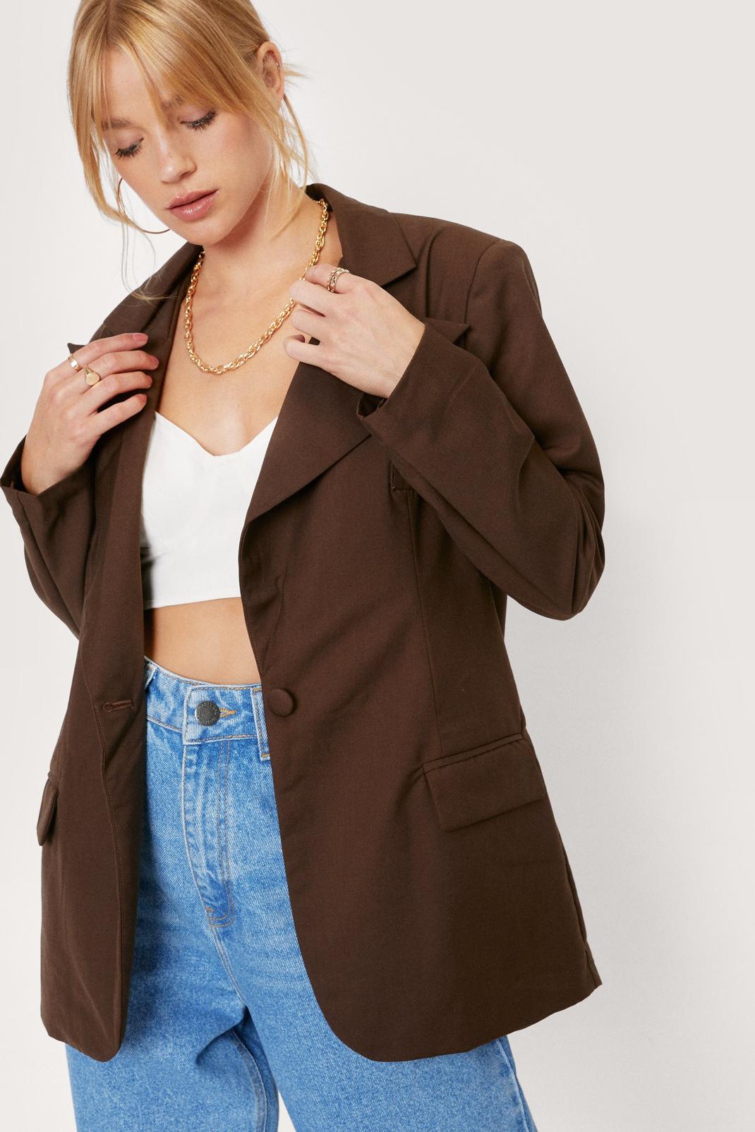 Chocolate Petite Oversized Button Down Blazer image number 1
