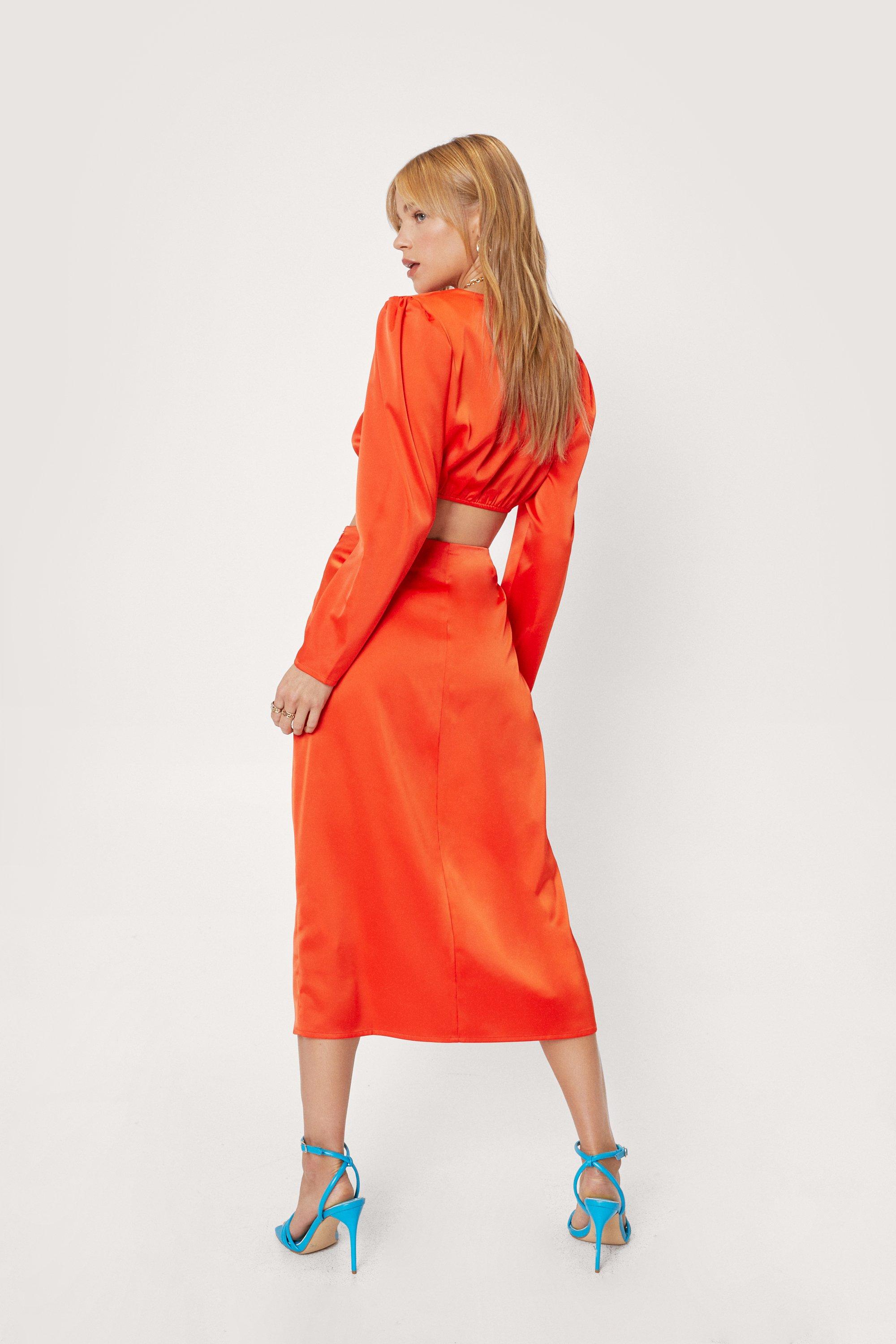 Petite Satin Side Split Hem Midi Skirt Nasty Gal