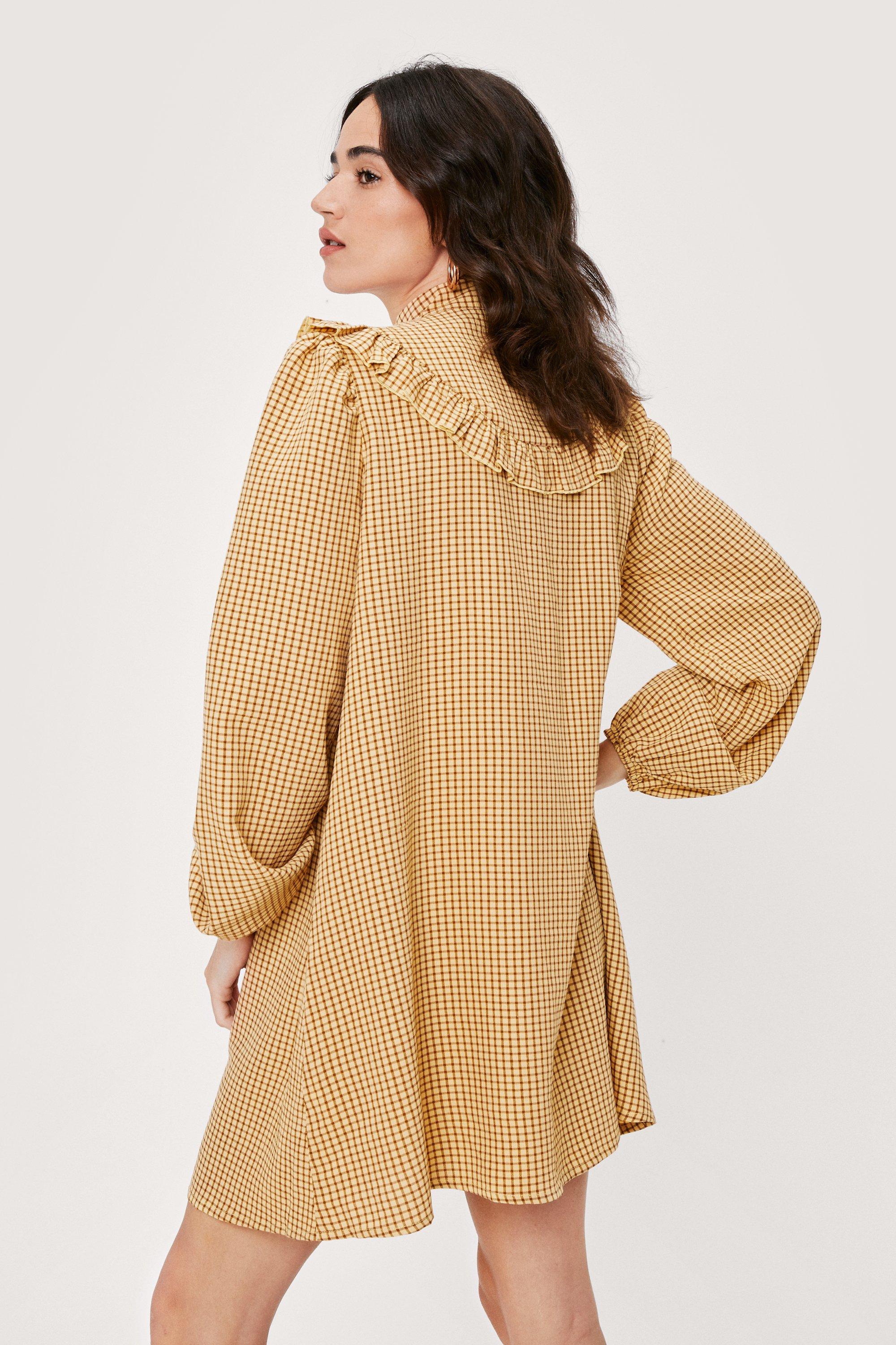 yellow check shirt dress