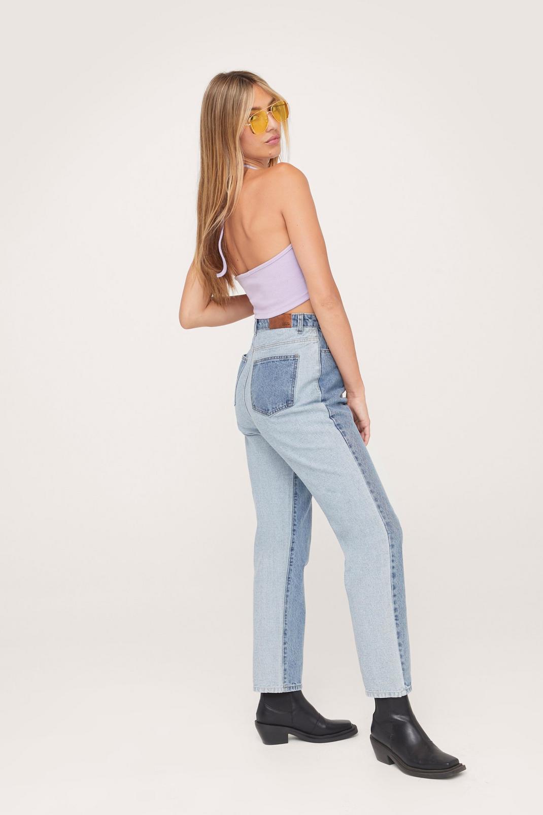 Blue Colorblock High Waisted Straight Leg Jeans image number 1