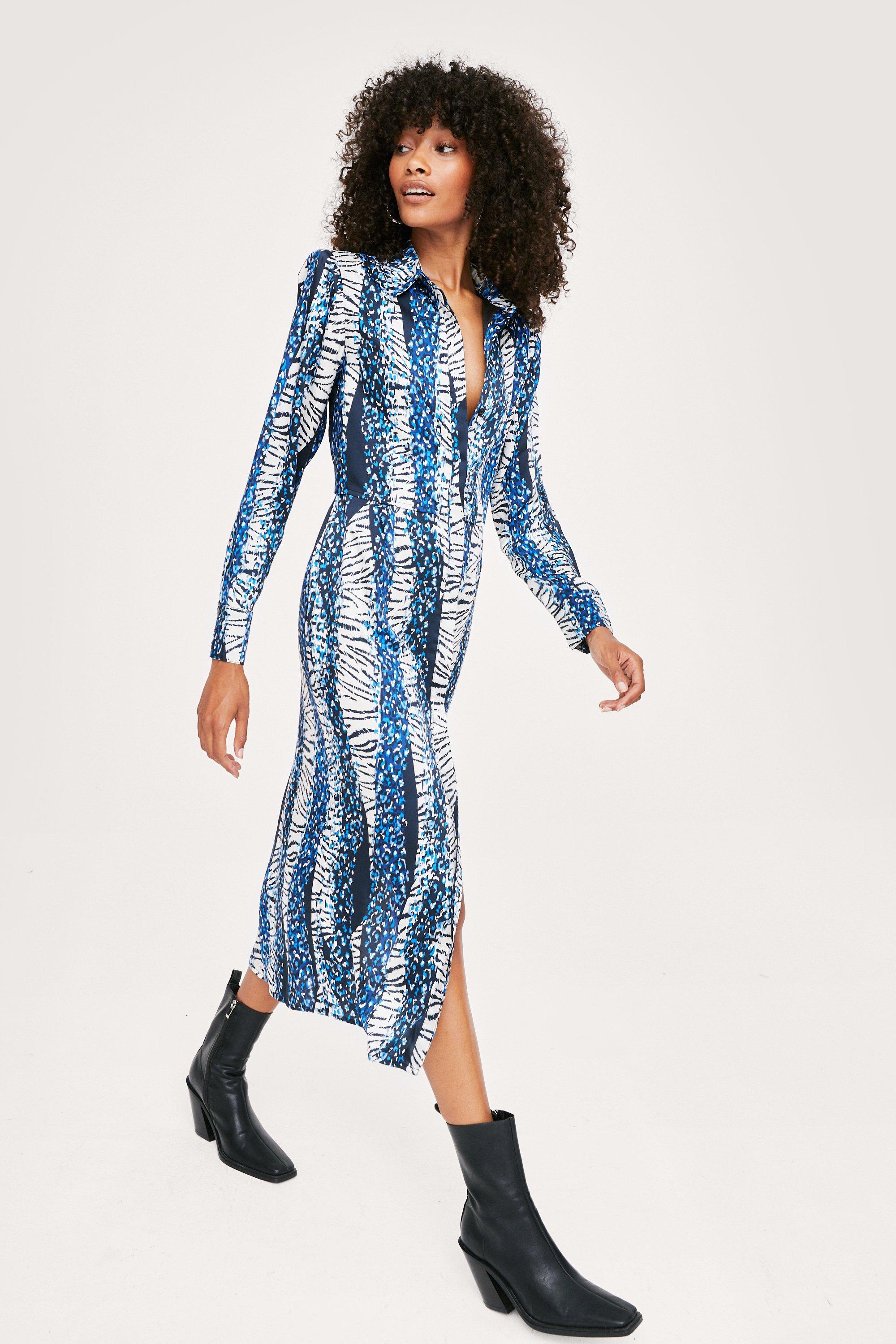 Animal print long outlet sleeve midi dress