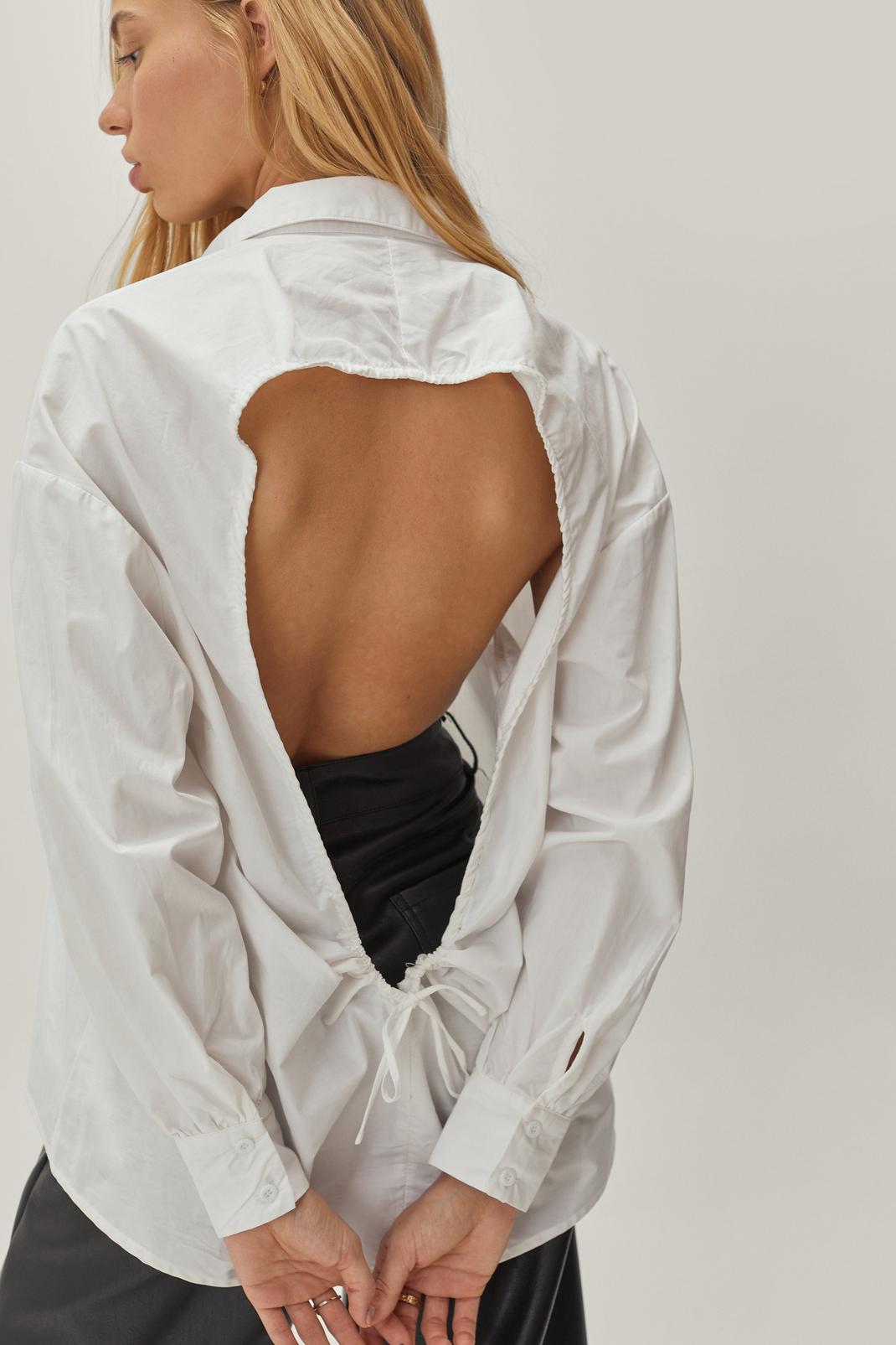 Petite - Chemise ample à dos ouvert et détails froncés, White image number 1