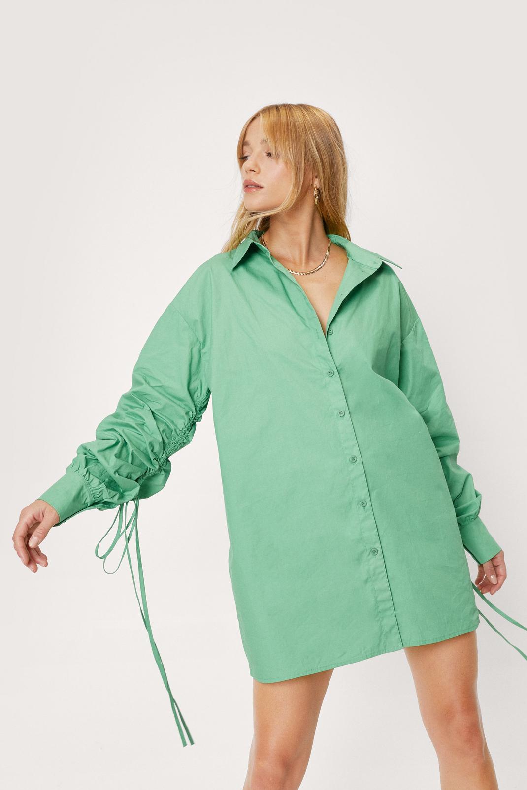 Green Petite Ruched Sleeve Shirt Dress image number 1