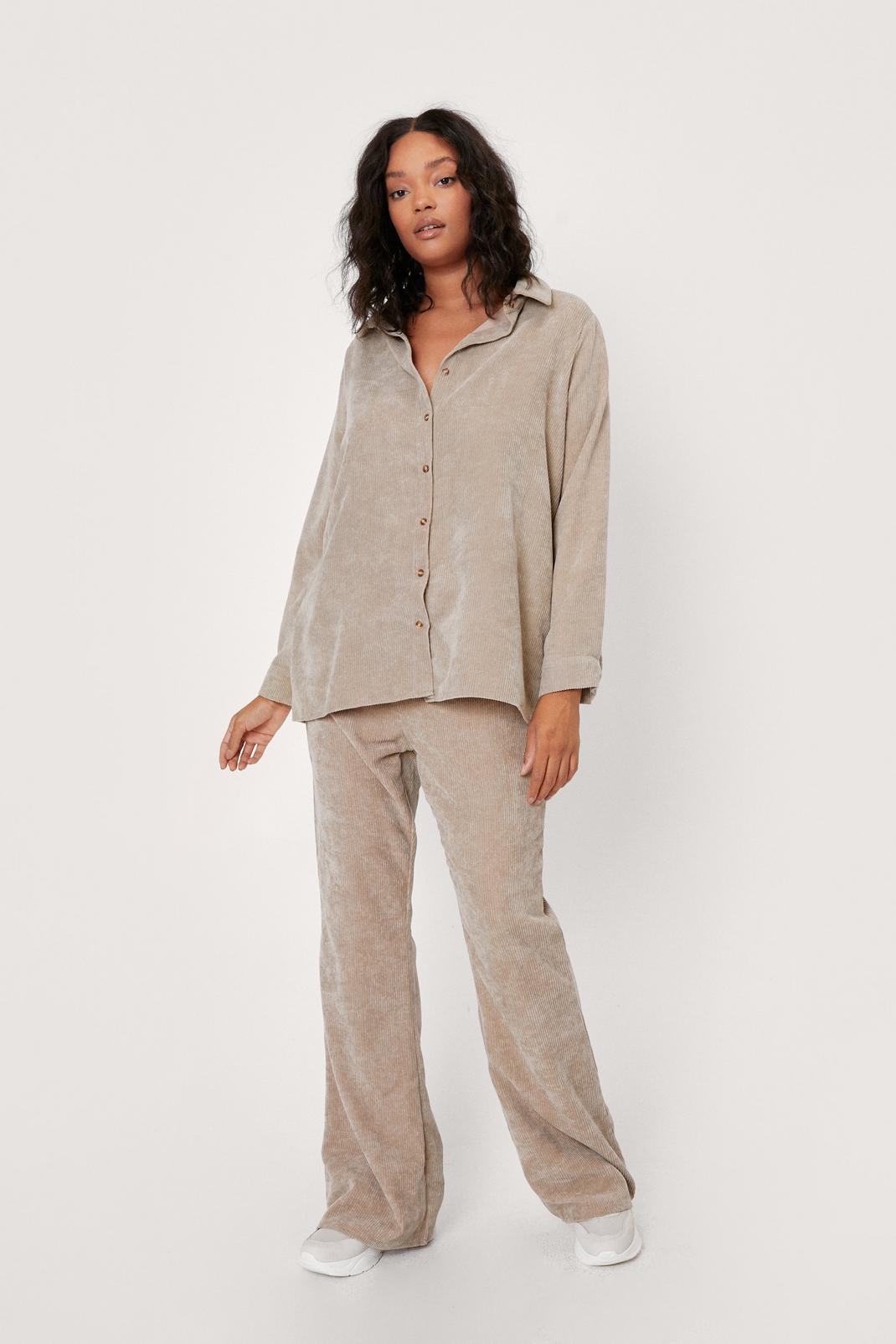 Tan Plus Size Corduroy Flared Trousers image number 1