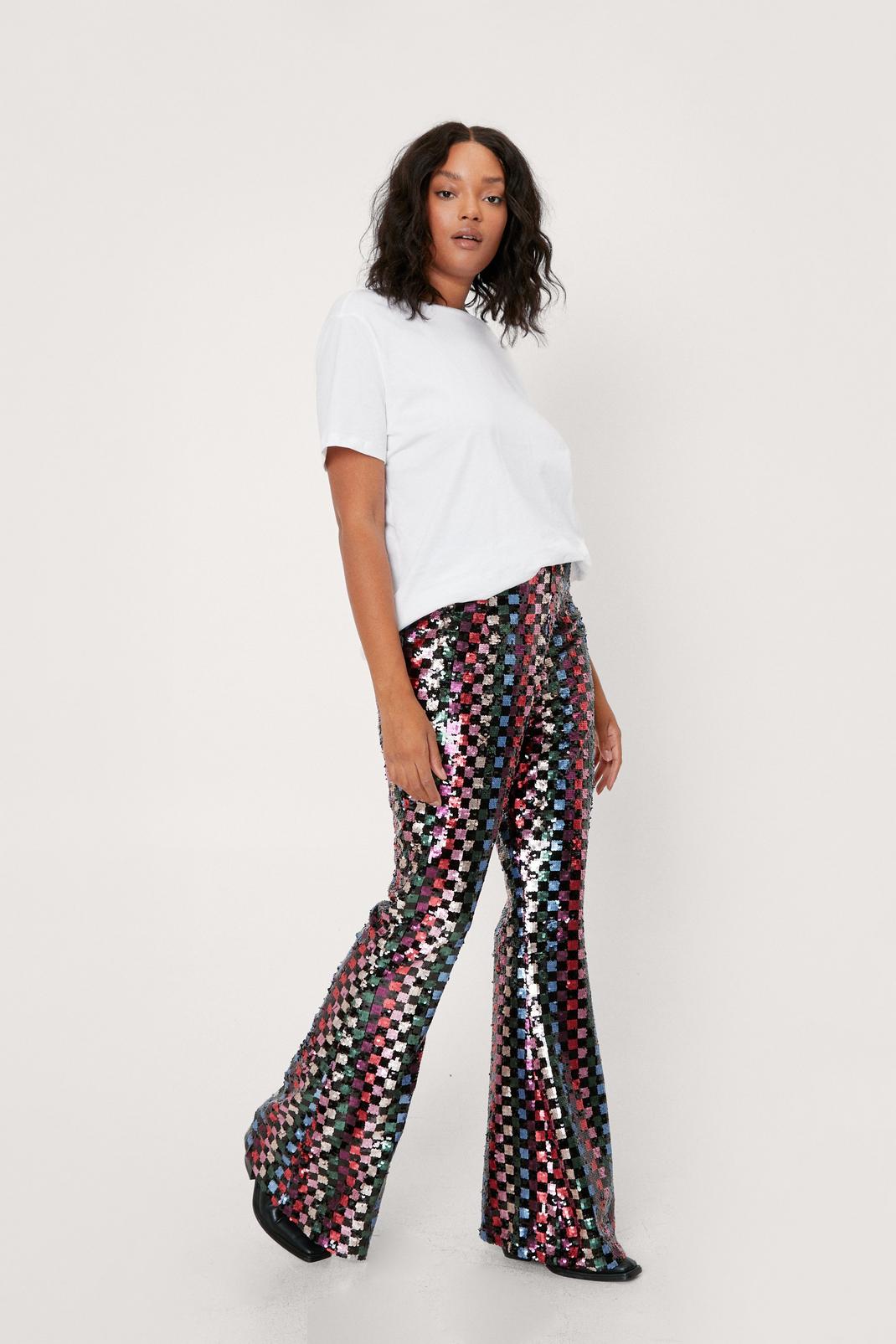 105 Plus Size Sequin Checkerboard Flares image number 2