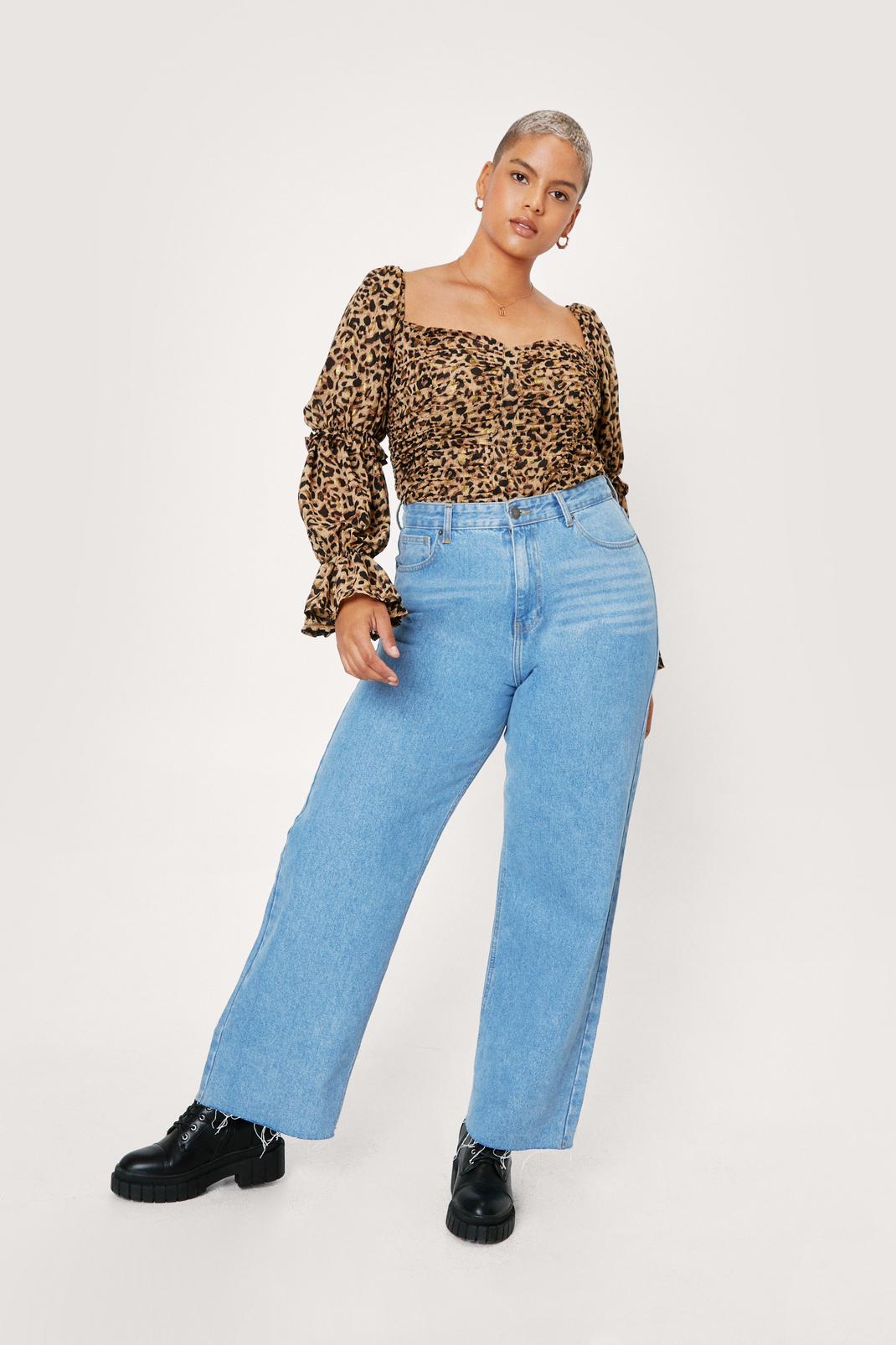 109 Plus Size Leopard Chiffon Ruched Blouse image number 2