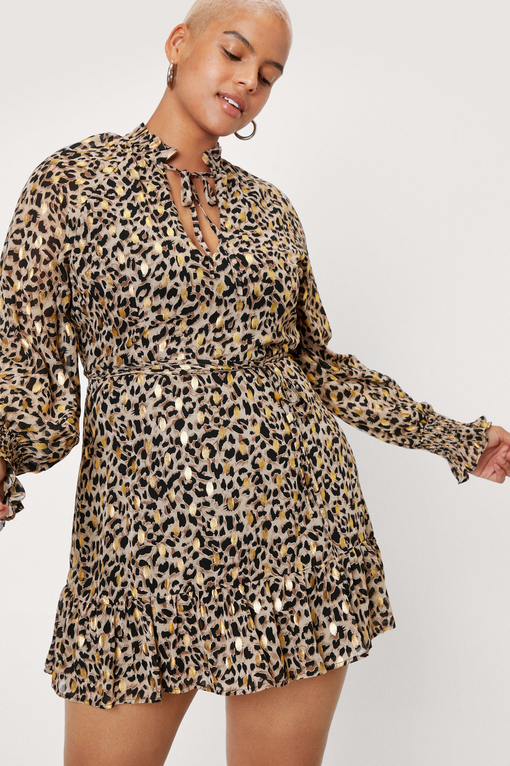 designer elskerinde Perle Plus Size Leopard Print Tie Neck Skater Dress | Nasty Gal