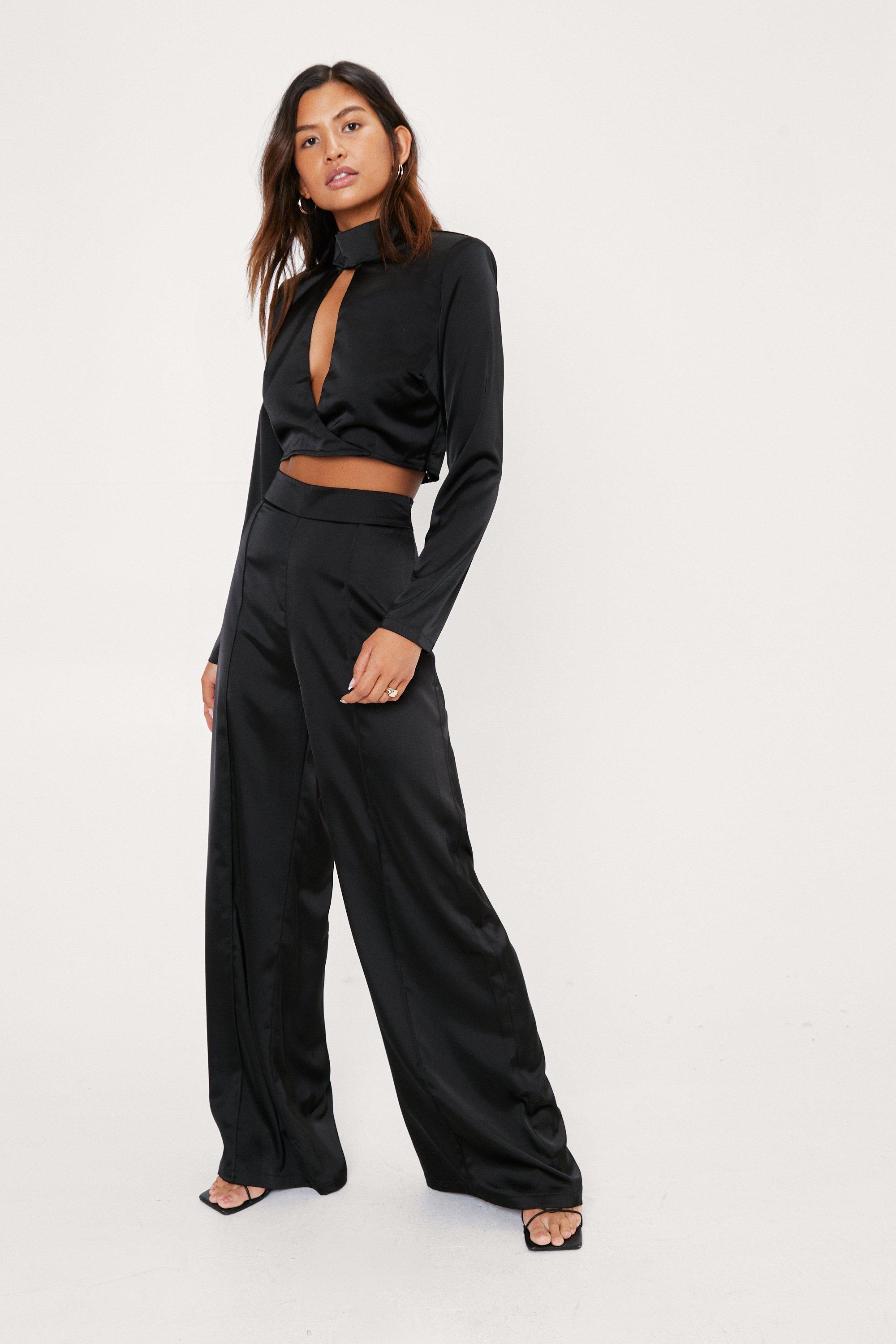 high waisted wide leg satin pants