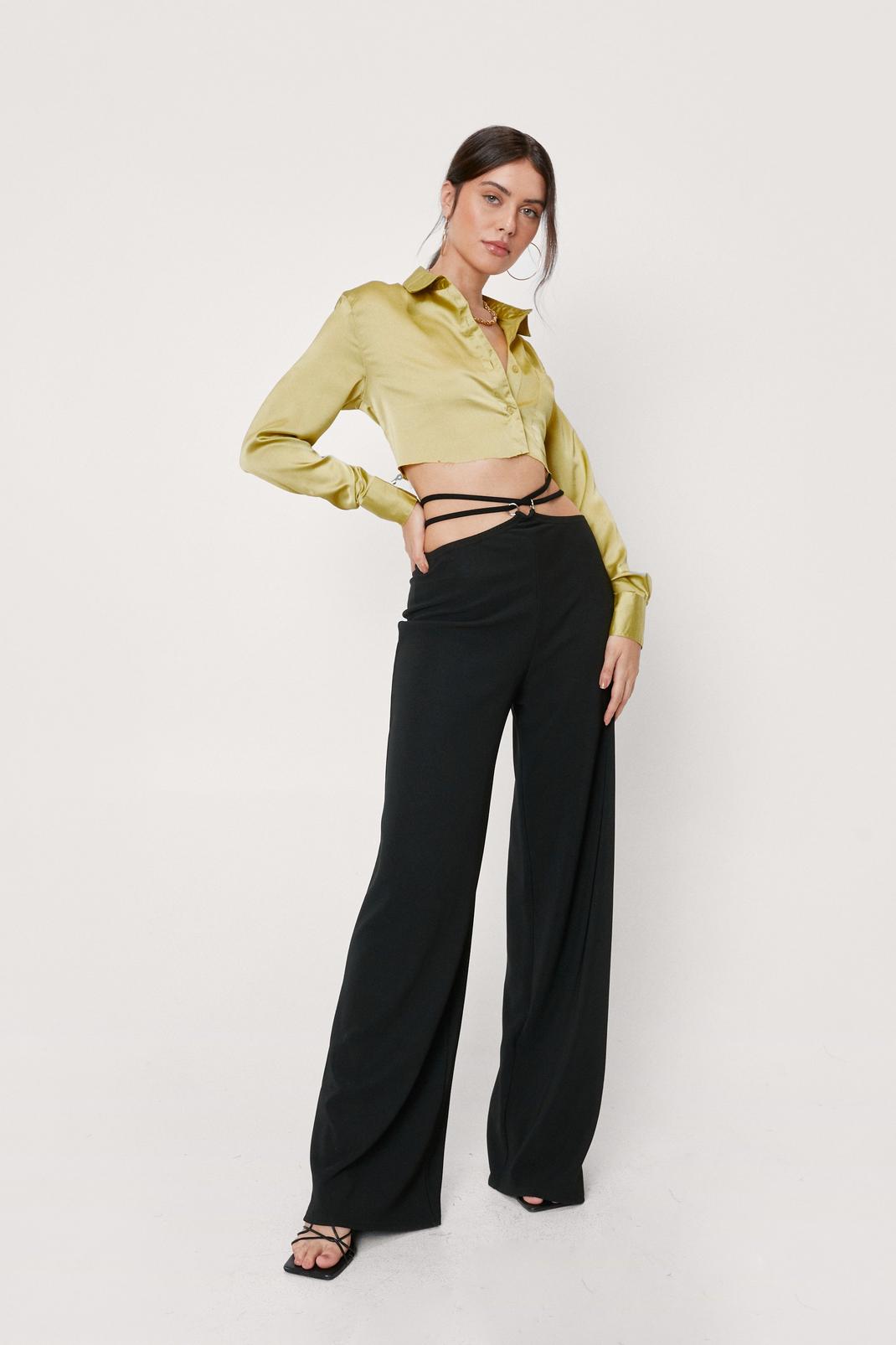 Black Low Rise Wrap Around Waist Trousers image number 1