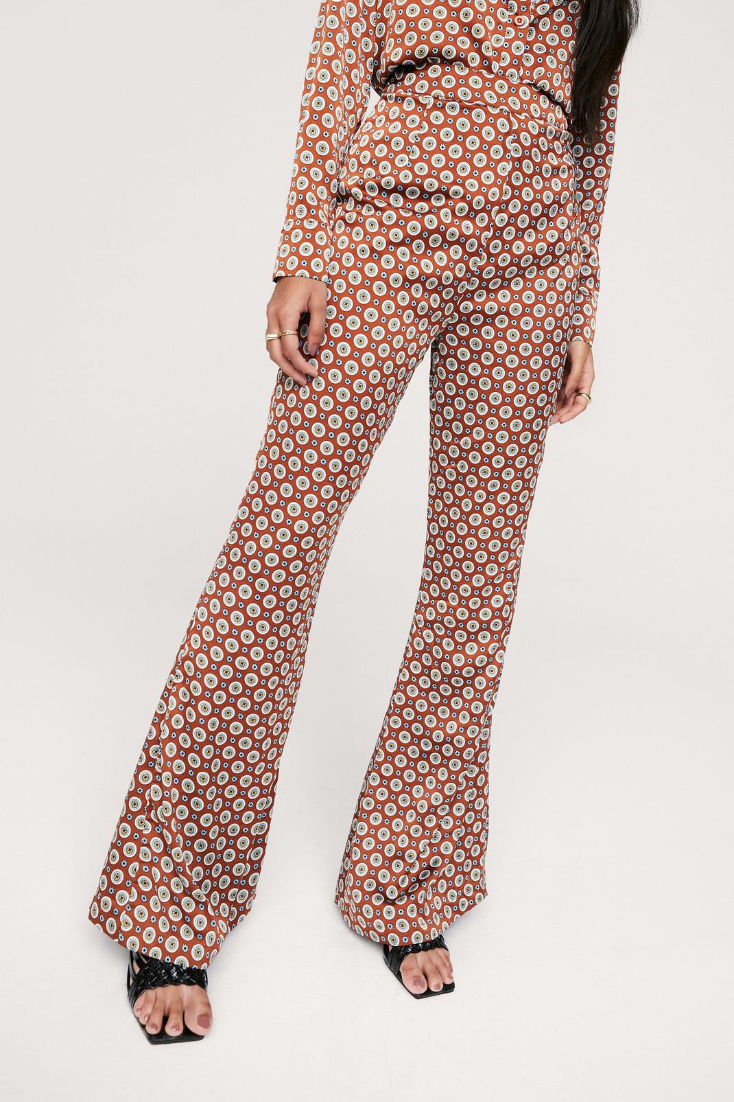 109 Abstract Print Satin Flared Trousers image number 2