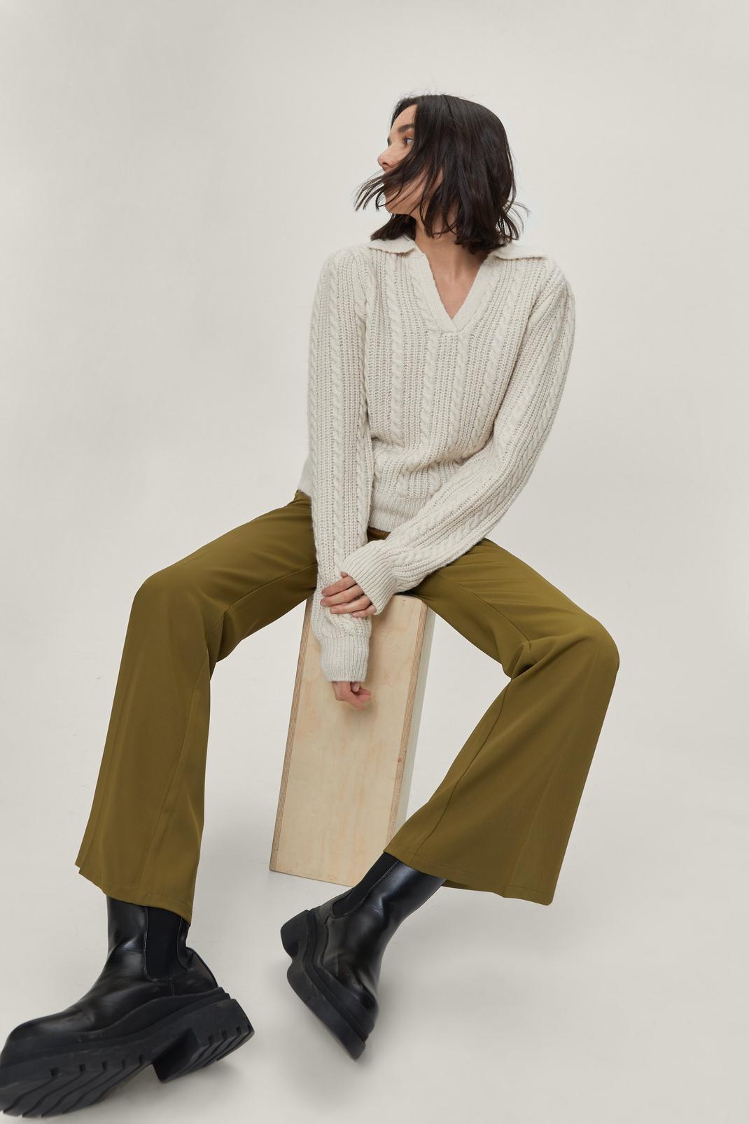Khaki Tailored High Waisted Flared Pants image number 1