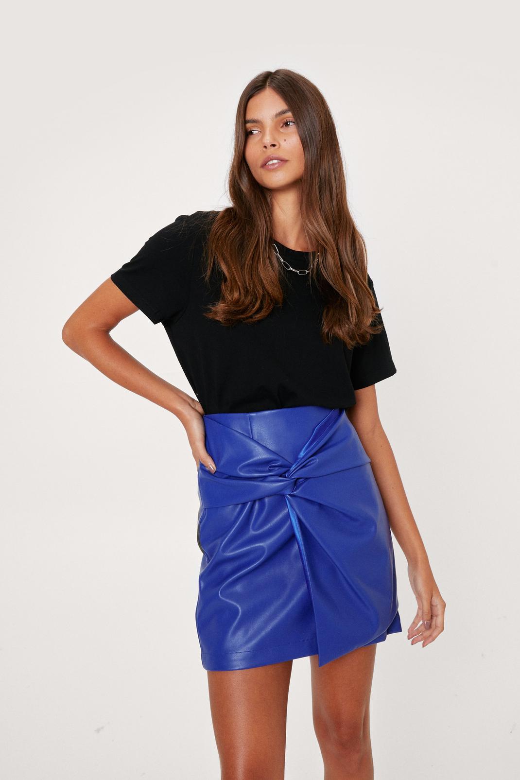 Cobalt Faux Leather Knot Detail Mini Skirt image number 1