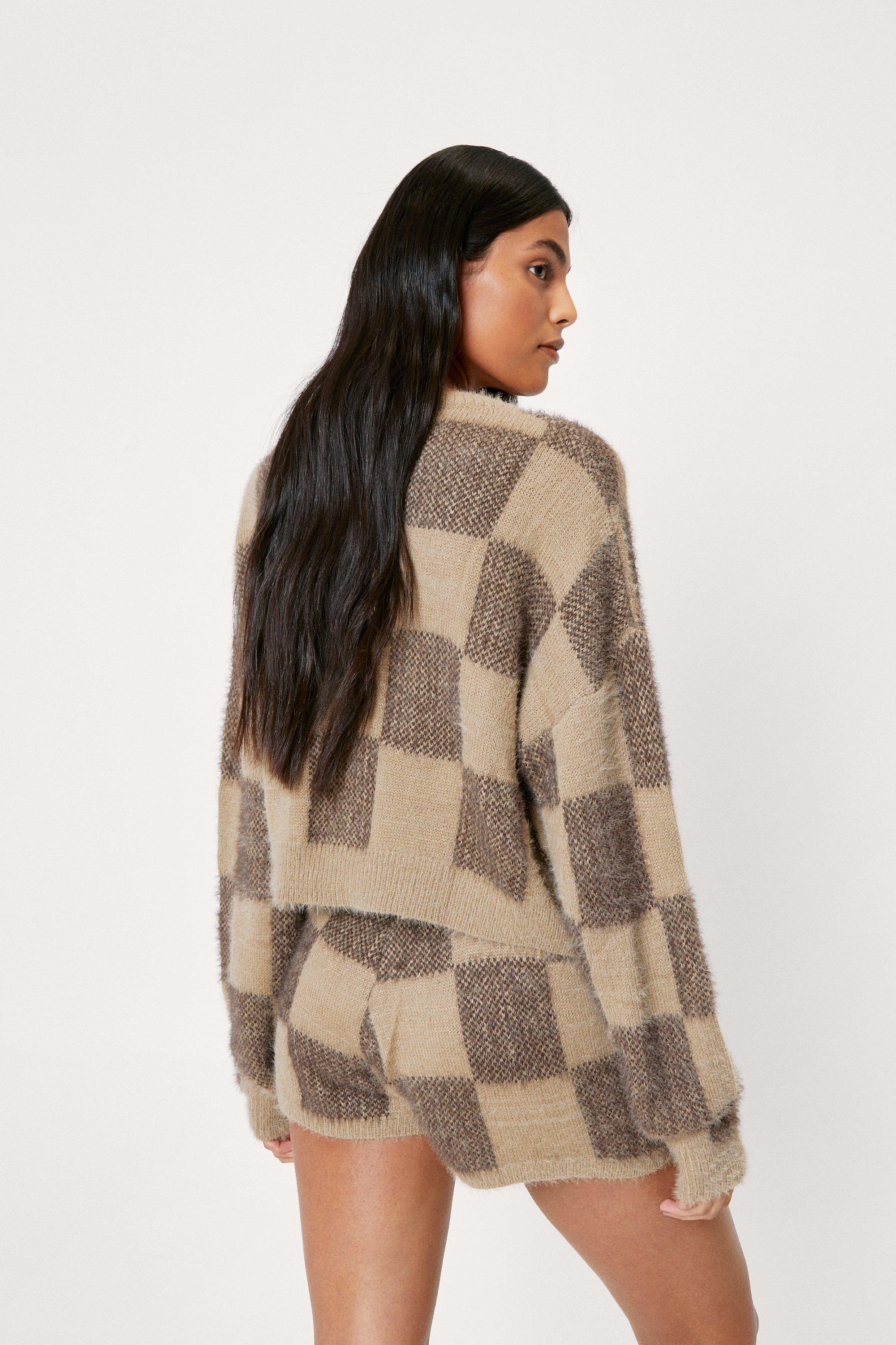 Fluffy hotsell Knit checkerboard Sweater