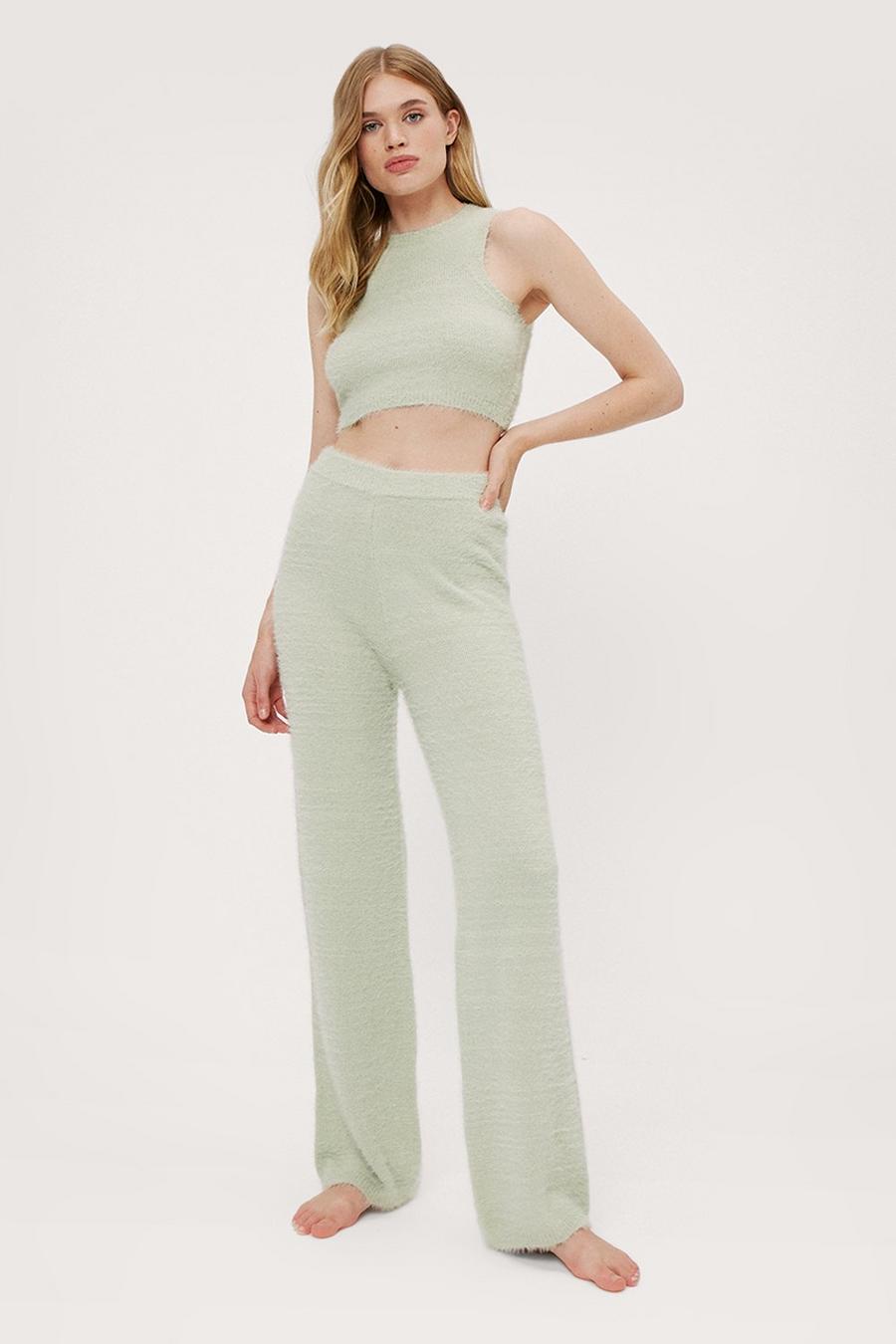 Fluffy Racer Neck And Wide Leg Lounge Set