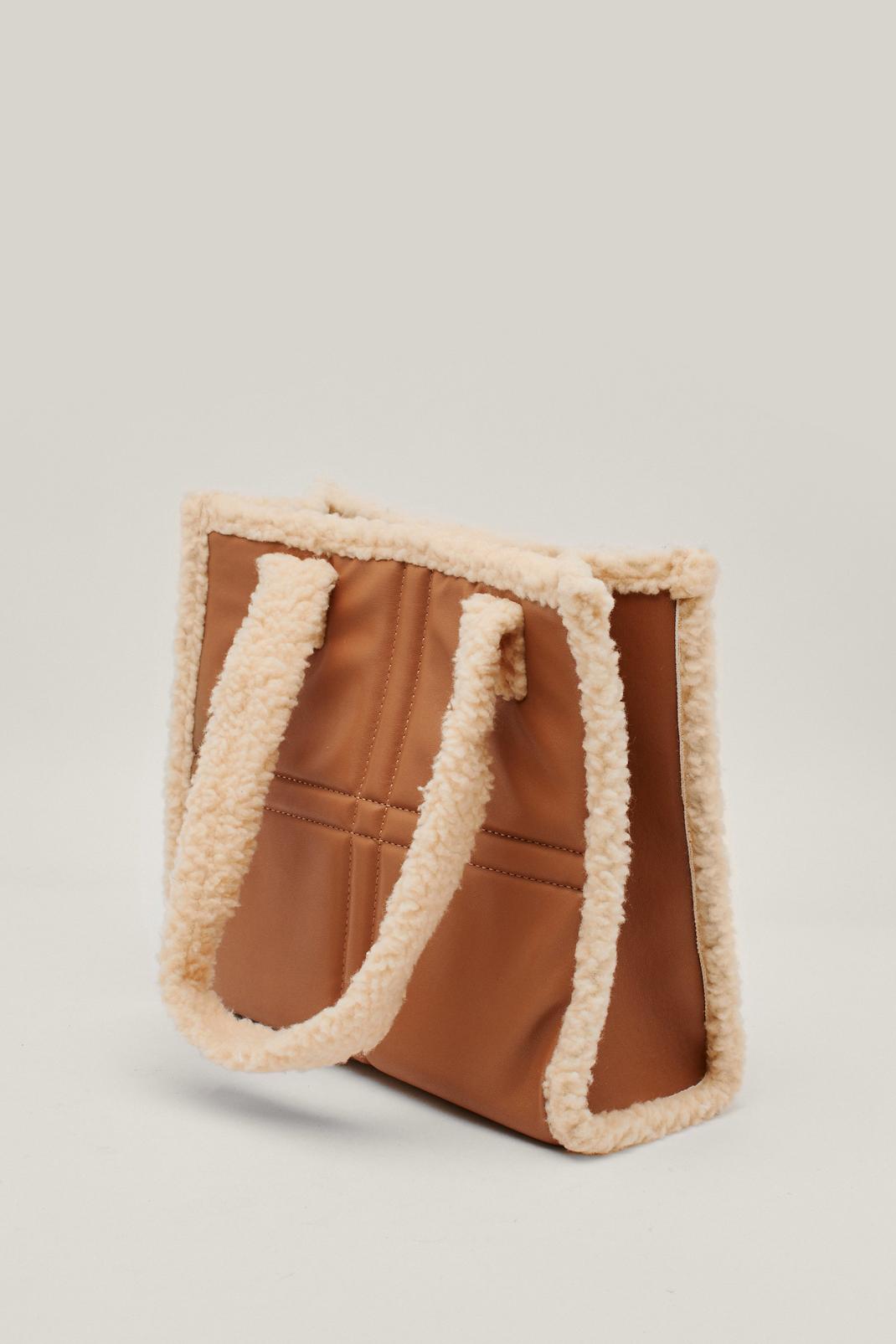 Caramel Box Faux Leather Borg Trim Day Bag image number 1