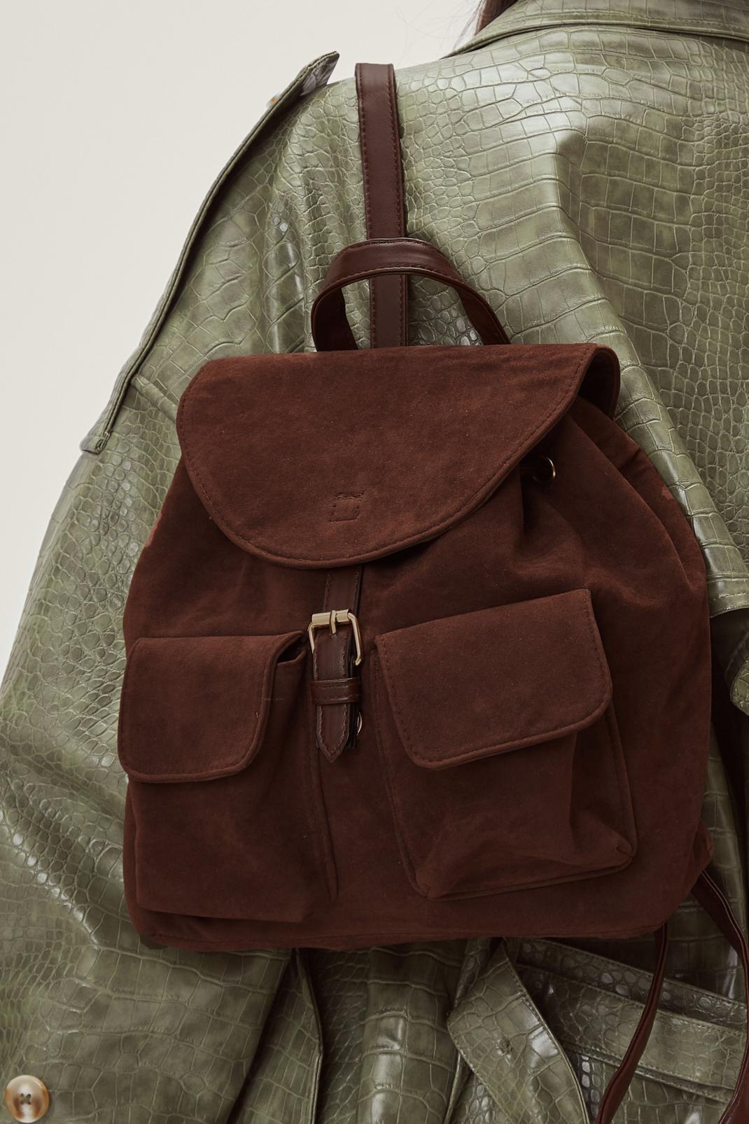 186 Faux Suede Double Pocket Backpack image number 2