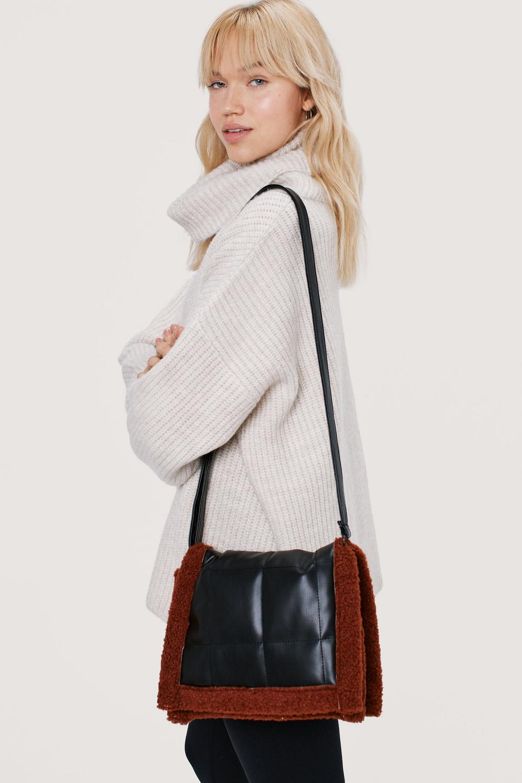 166 Faux Shearling Trim Padded Crossbody Bag image number 1
