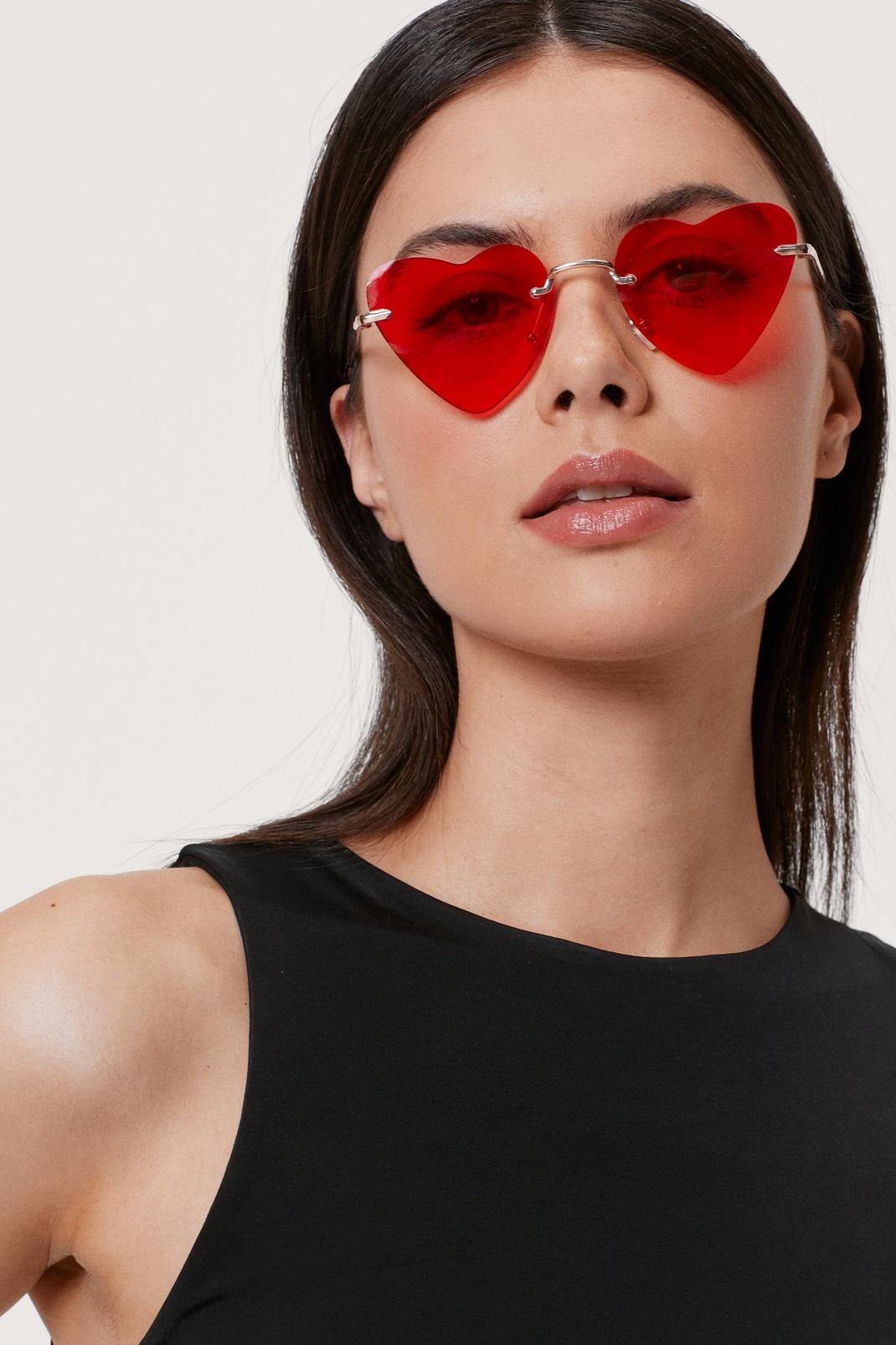Red Frameless Heart Tinted Sunglasses image number 1