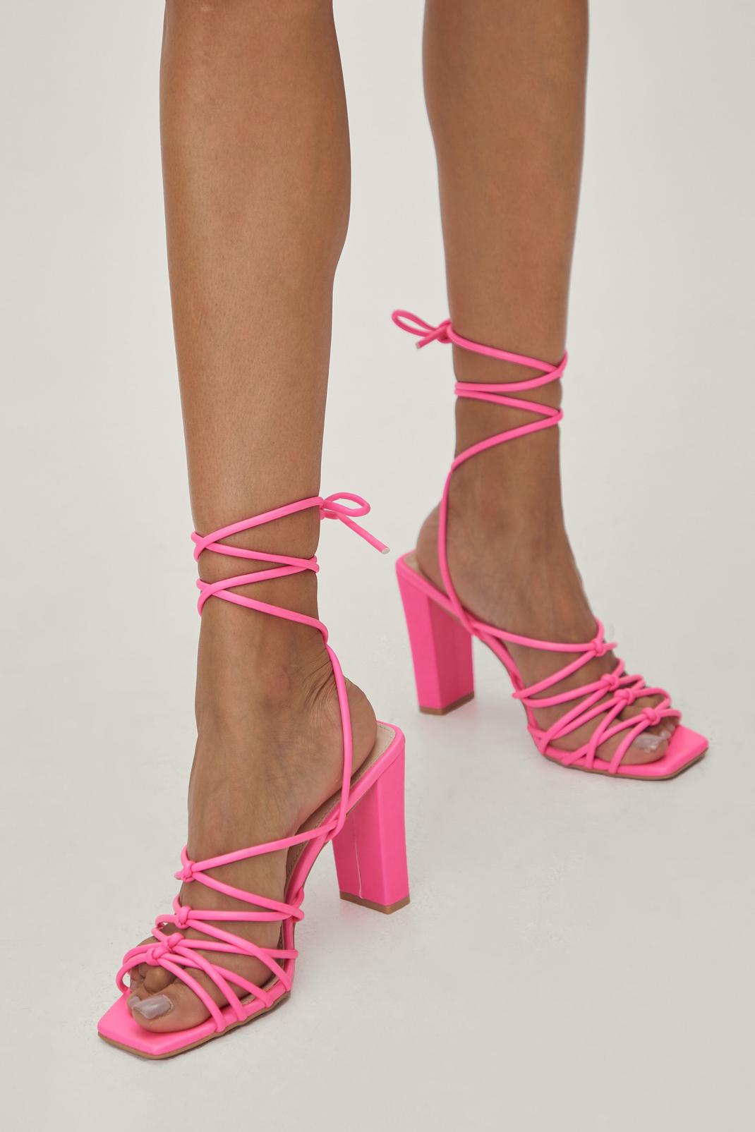 Hot pink Faux Leather Strappy Block Heels image number 1