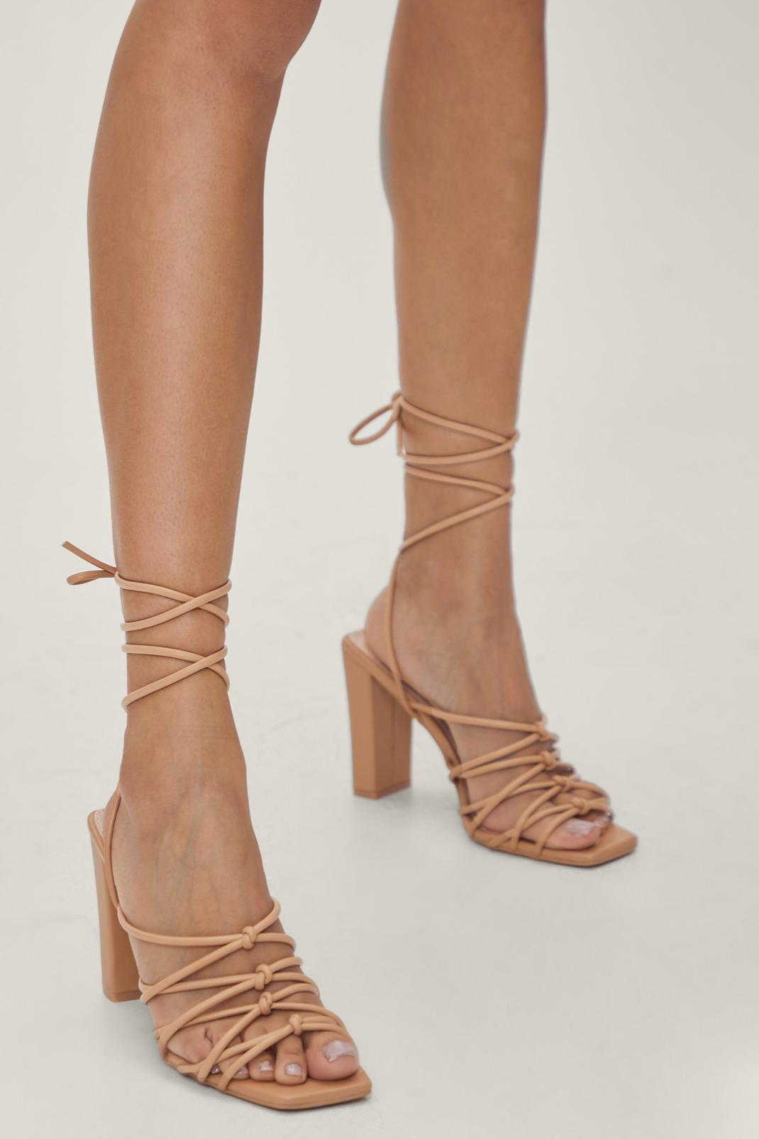 Nude Faux Leather Strappy Block Heels image number 1