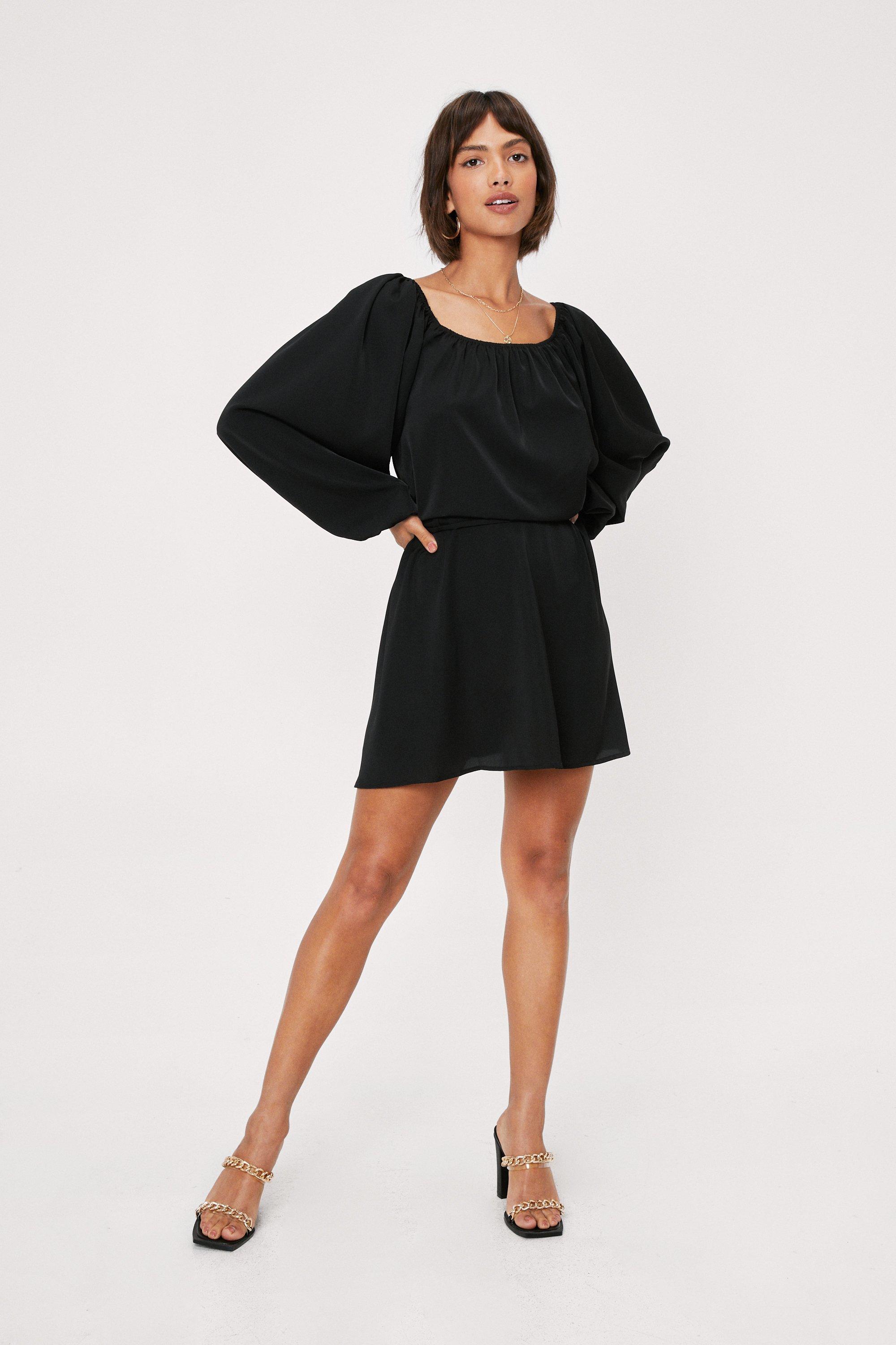 black balloon sleeve mini dress