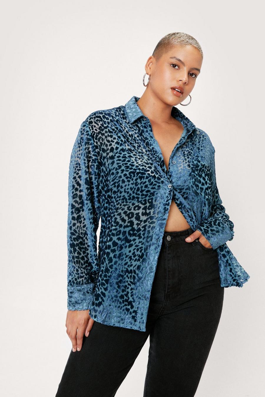 Grande Taille - Chemise oversize à motifs léopard en velours dévoré