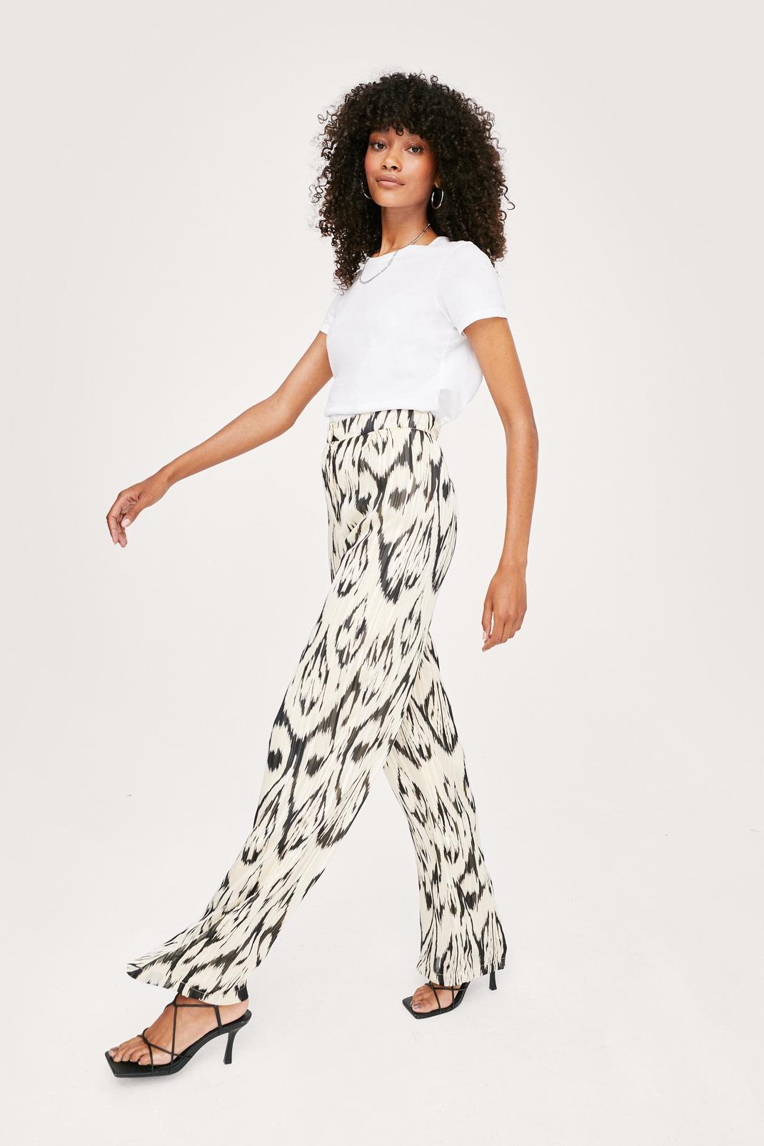 Ivory Printed Chiffon Wide Leg Trousers image number 1