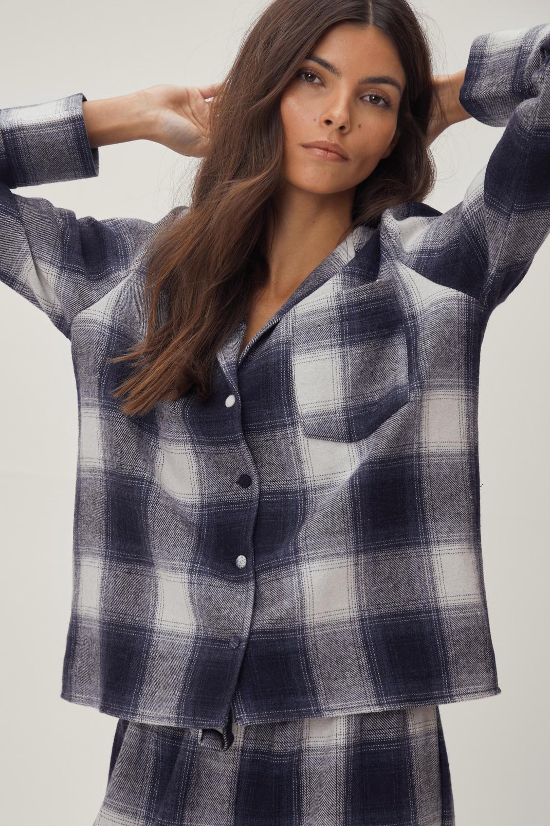 148 Brushed Check Button Down Shirt and Pajama Set image number 2