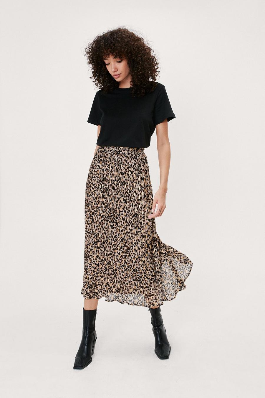 Chiffon Animal Pleated Midi Skirt