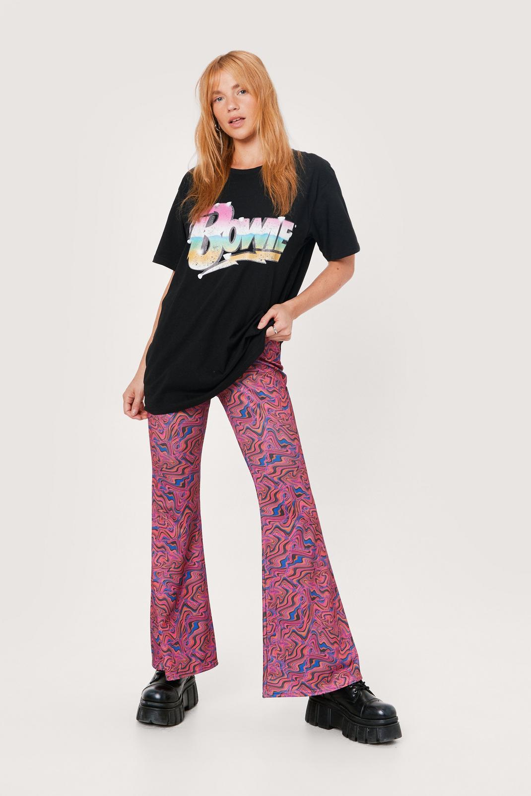 Pink Petite Marble Print High Waisted Flare Pants image number 1