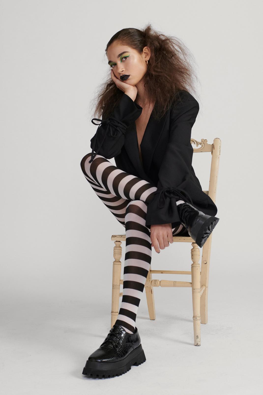 Black Two Tone Striped Tights image number 1