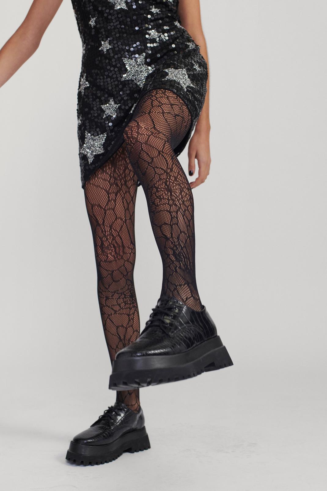 Black Spiderweb Lace Tights image number 1