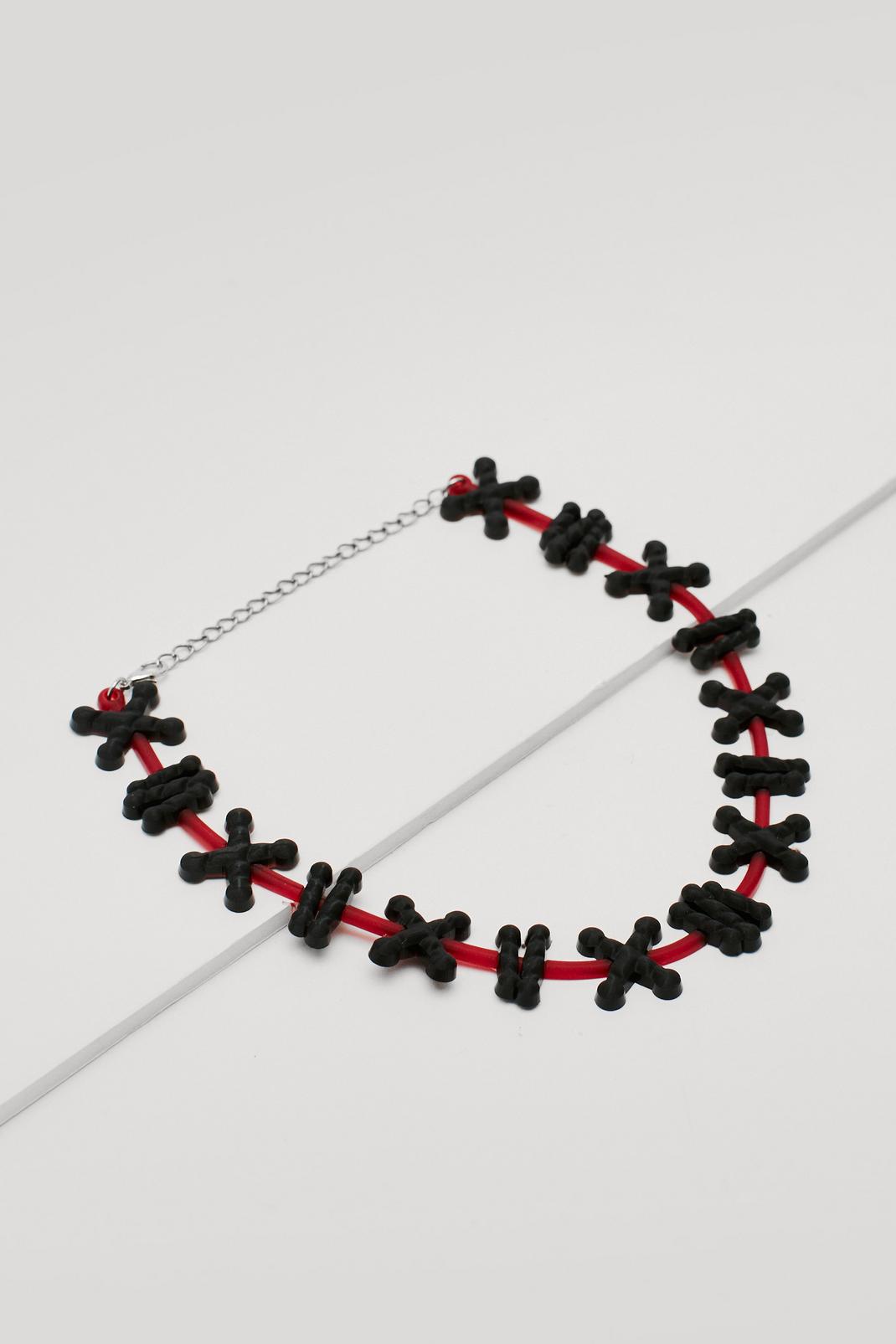 Black Stitches Choker Necklace image number 1