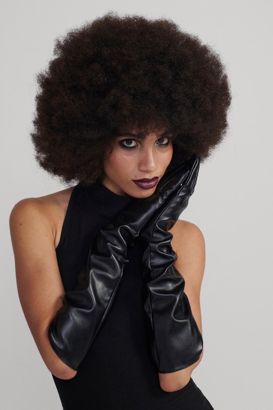 Black Faux Leather Long Length Gloves image number 1