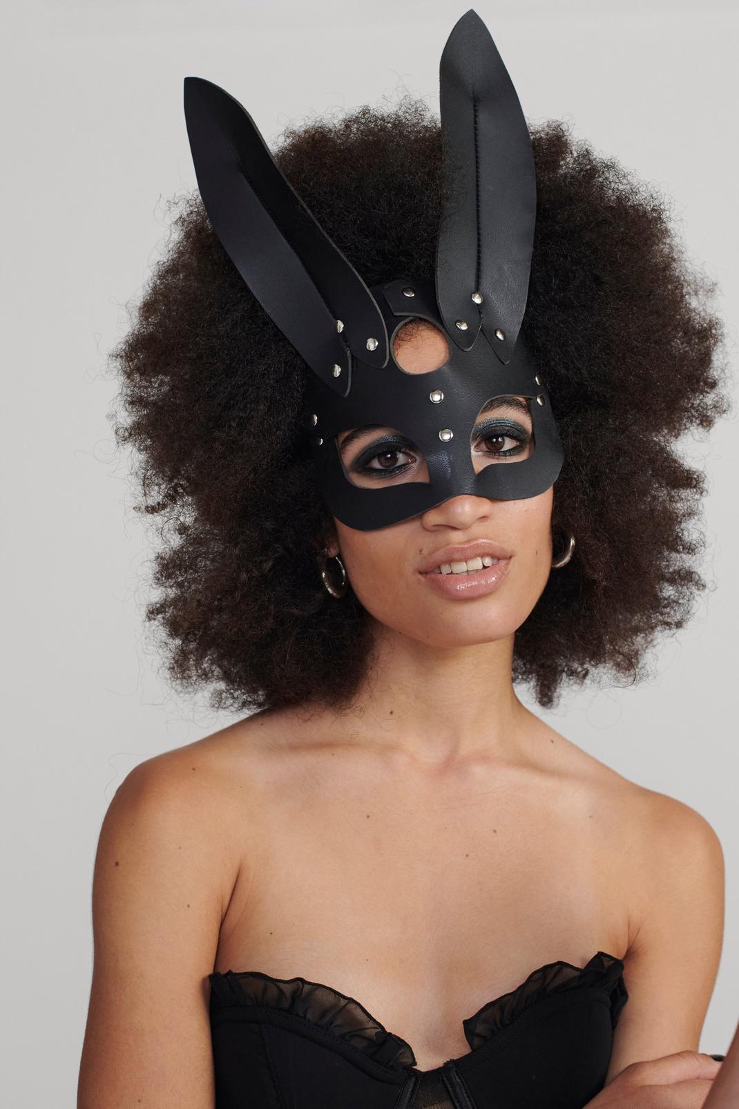 Black Faux Leather Bunny Mask image number 1