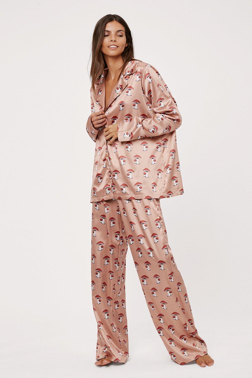 Satin Mushroom Print Pant Pajama Set Nasty Gal