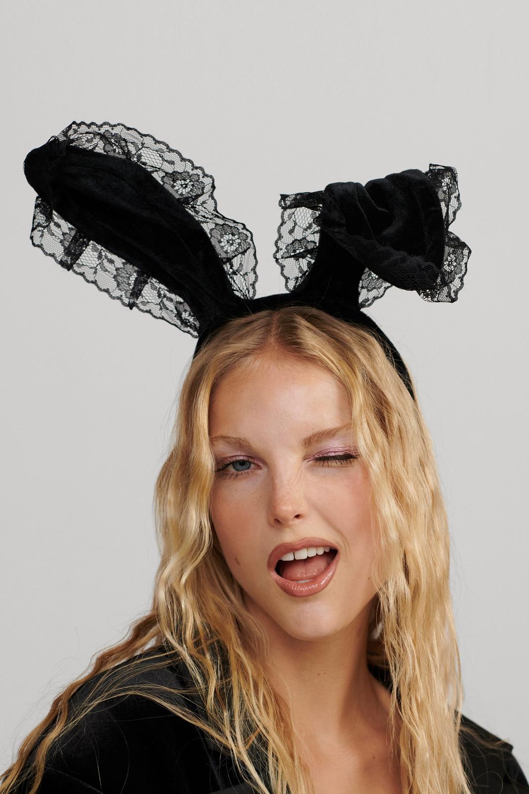 105 Lace Trim Bunny Ears Headband image number 2