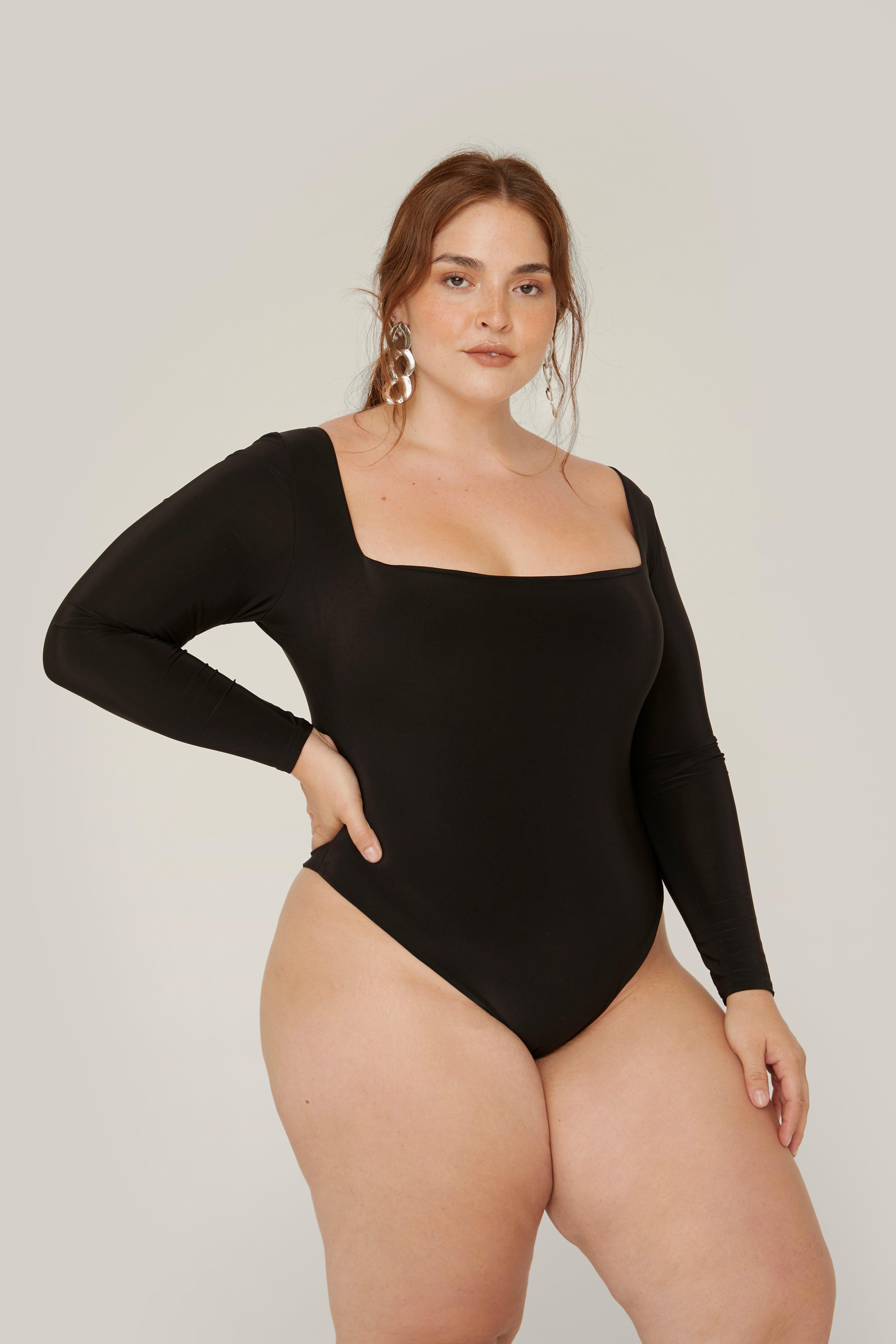 Plus Size Slinky Square Neck Bodysuit