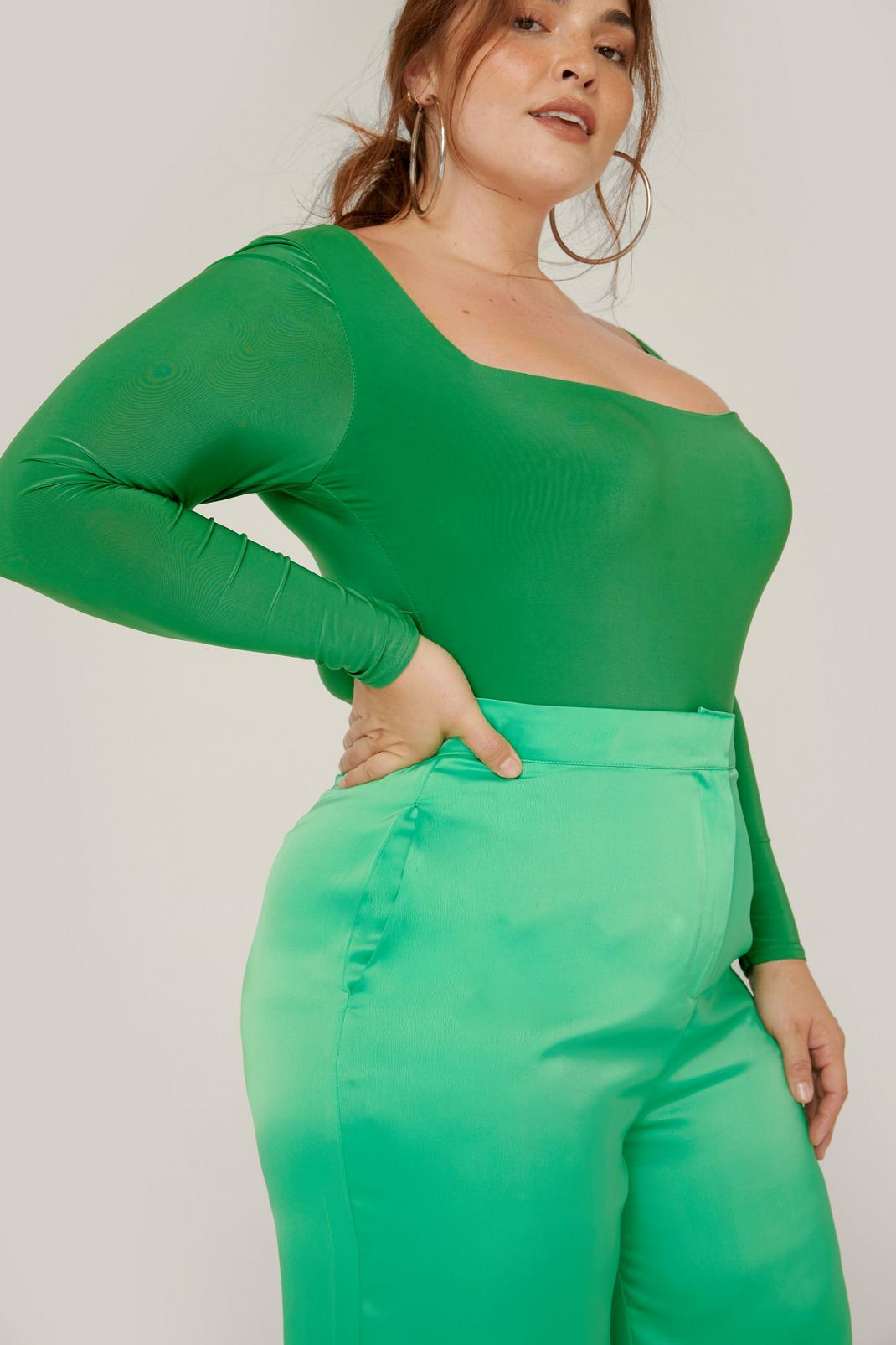 Green Plus Size Slinky Square Neck Bodysuit image number 1