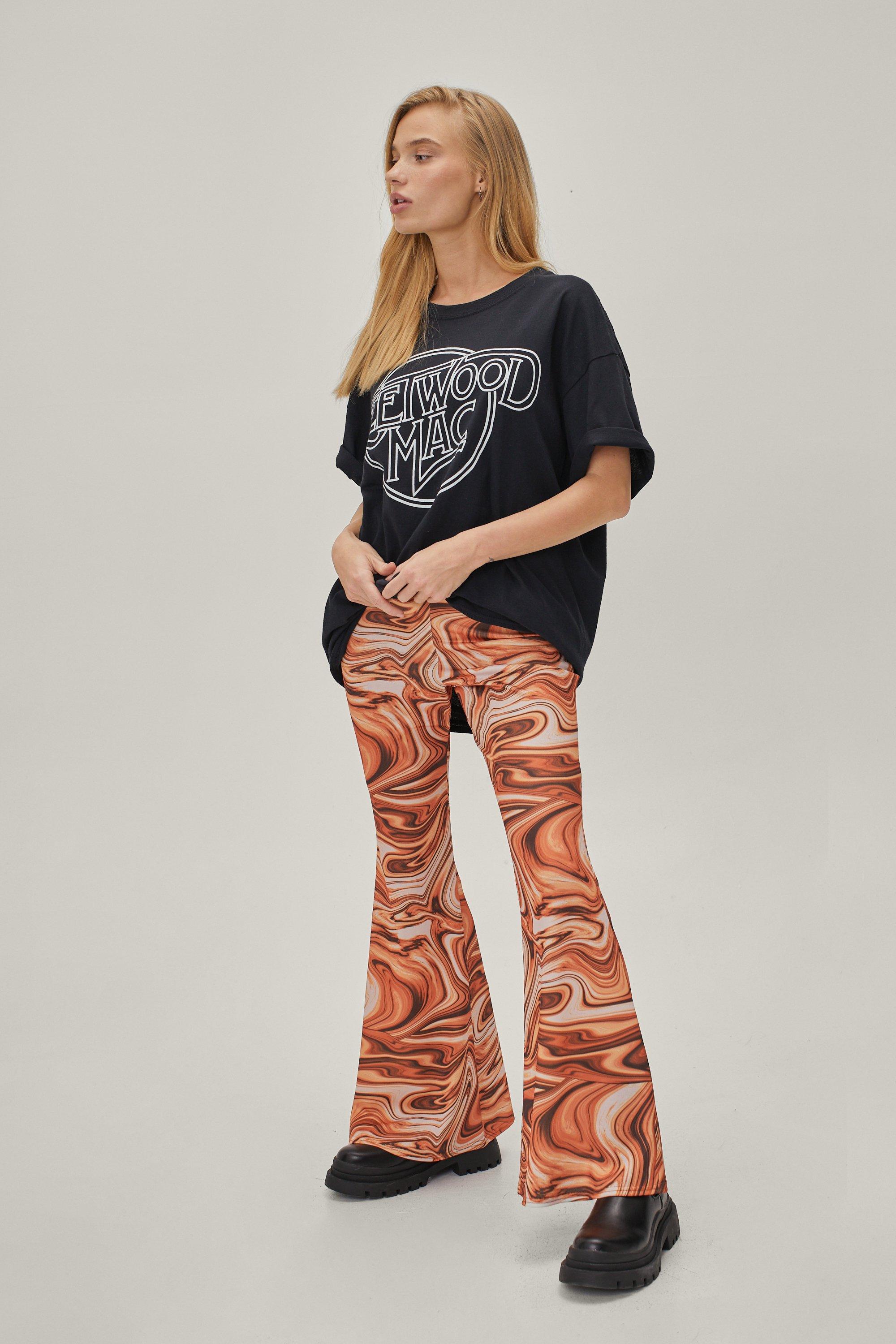 Petite Recycled Marble Print Flares