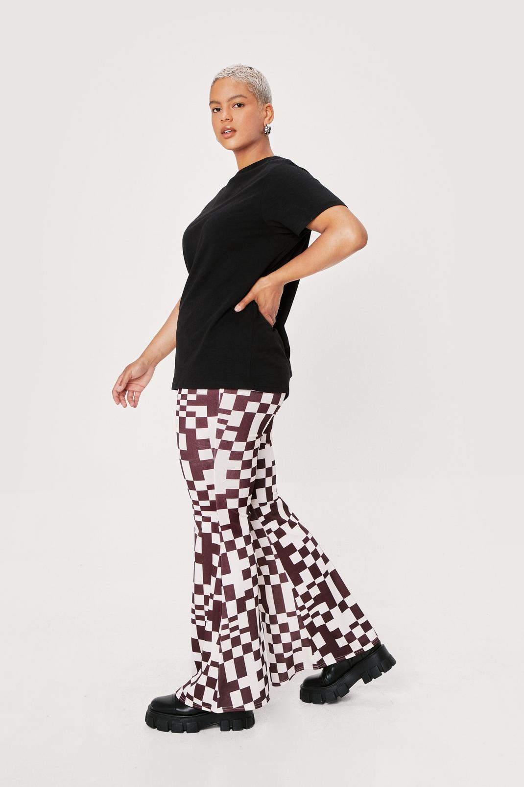 109 Plus Size Recycled Abstract Plaid Flared Pants image number 2