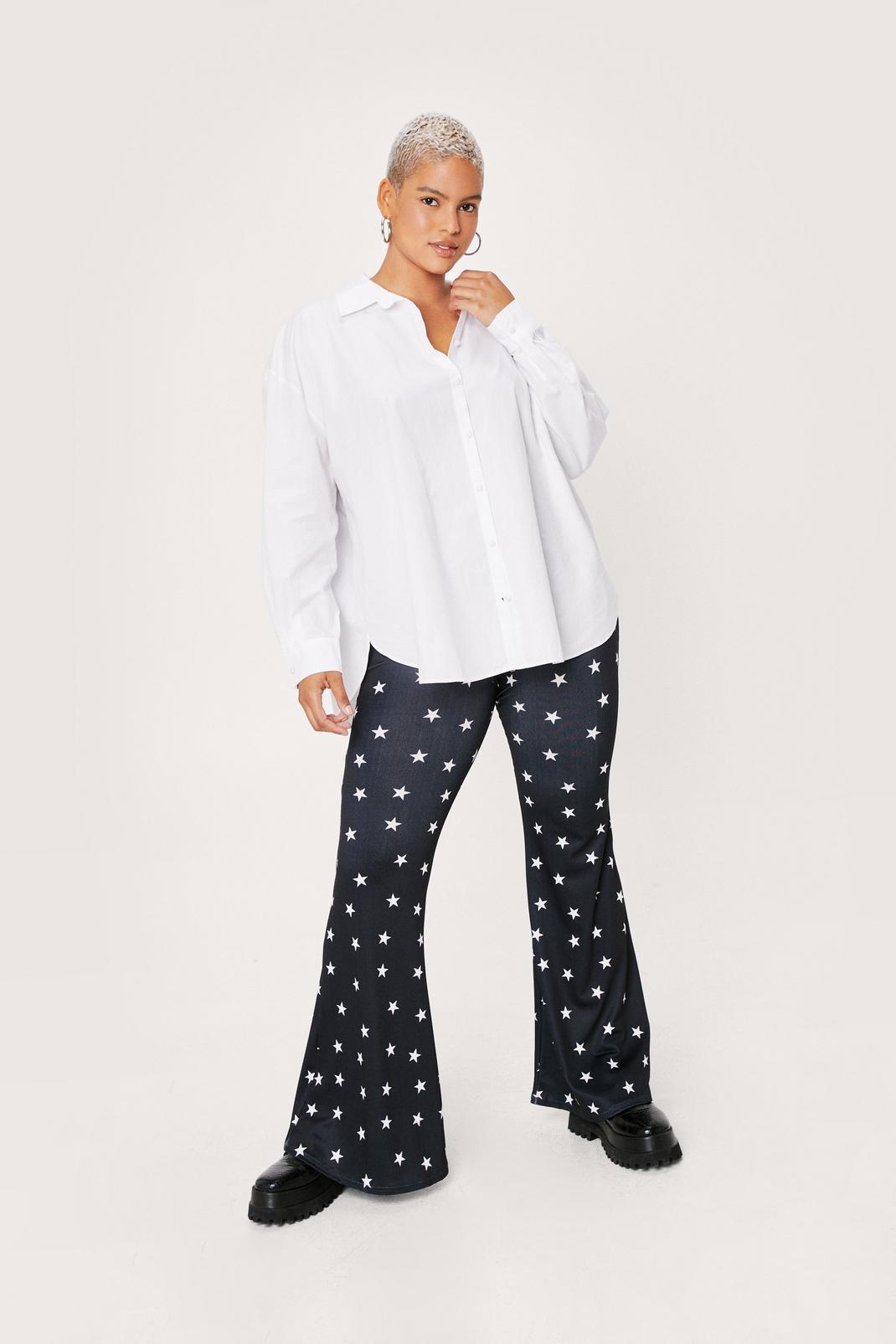 Black Plus Size Recycled Star Print Flares image number 1