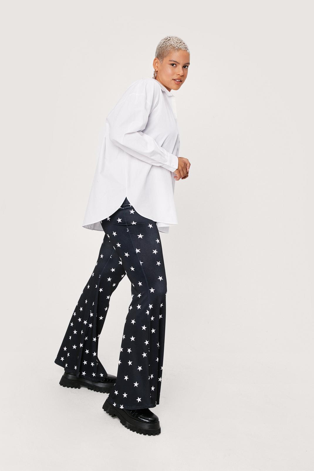 105 Plus Size Recycled Star Print Flare Pants image number 2