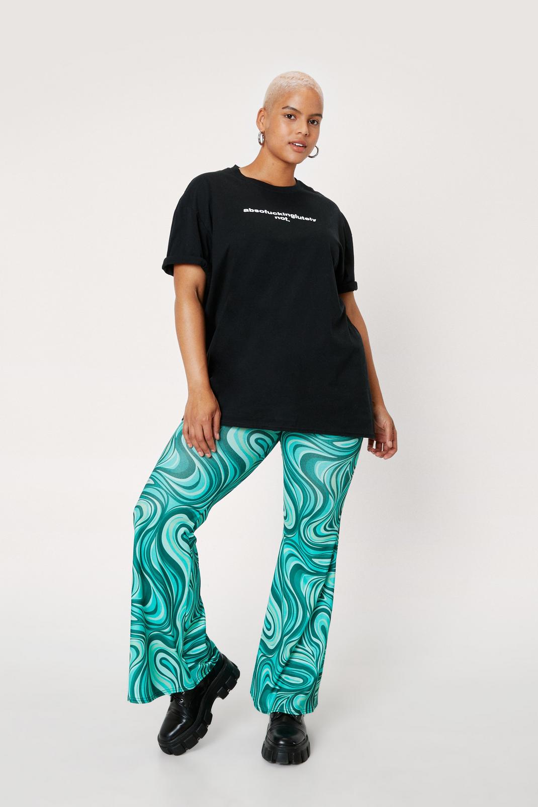 Bright green Plus Size Recycled Swirl Print Flares image number 1
