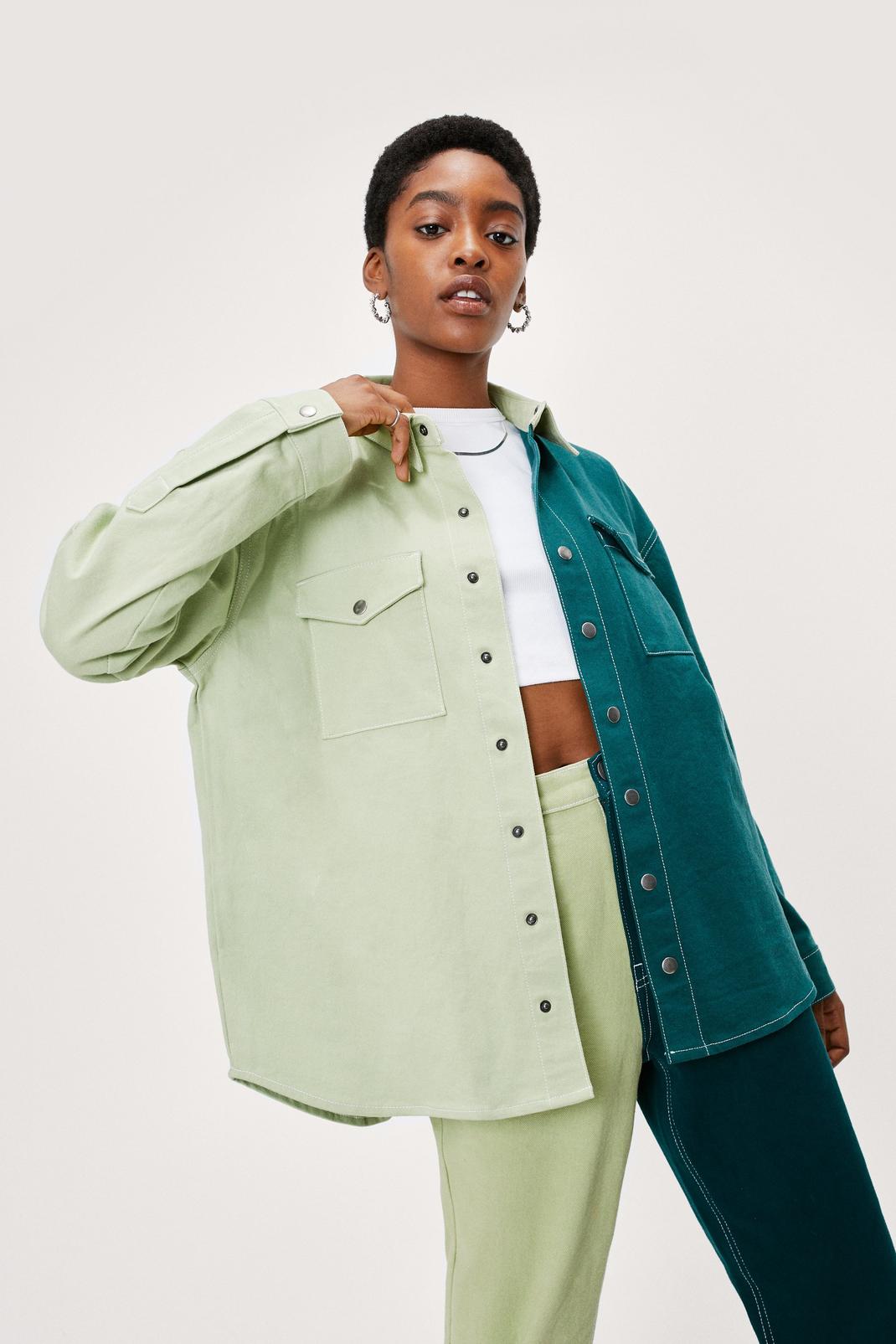 Chemise bicolore en coton à coupe ample, Green image number 1