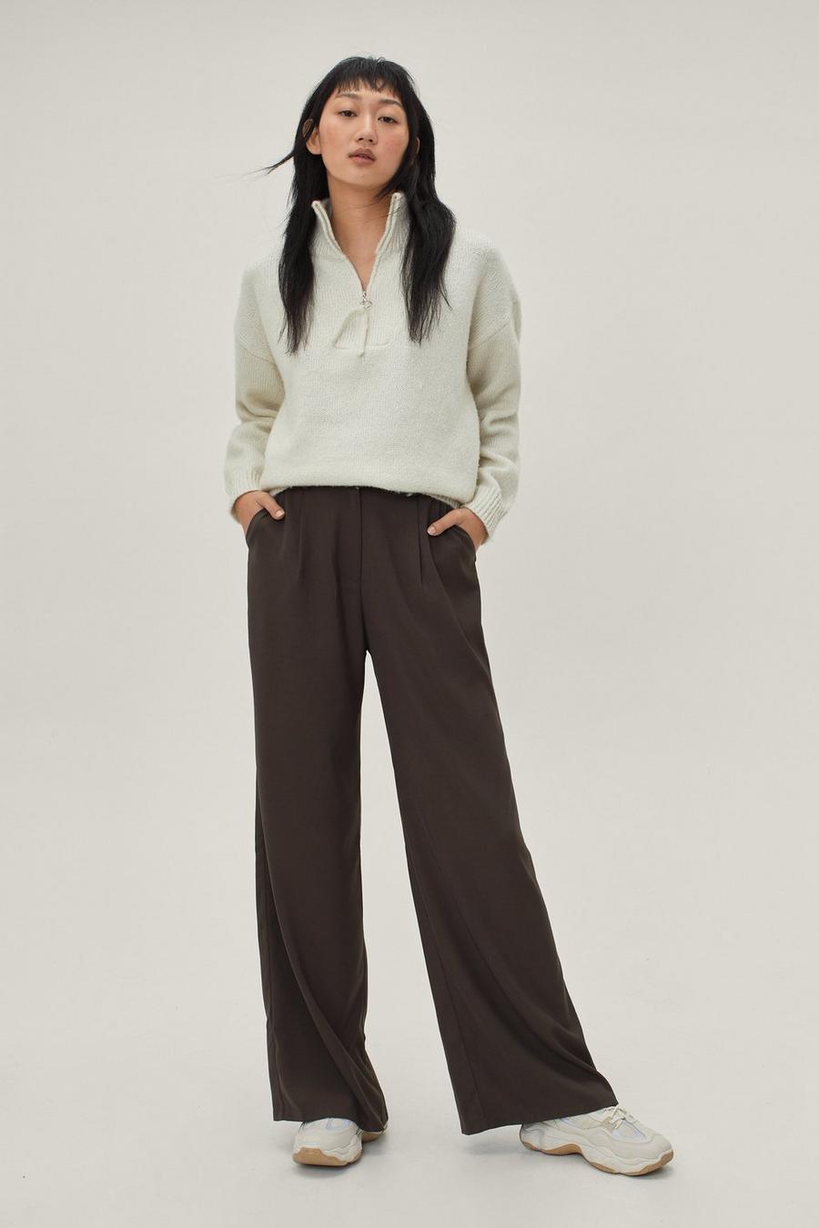 Pleated Wide Leg High Waisted Tailored Pants