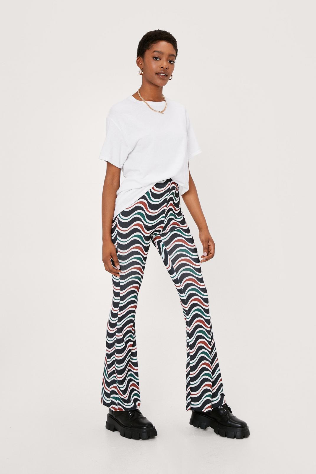 105 High Waisted Wave Print Flare Pants image number 2