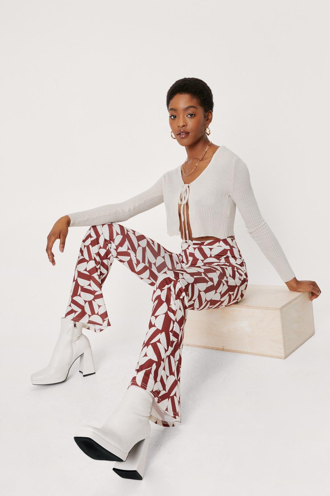 208 Abstract Disco High Waisted Flare Pants image number 2